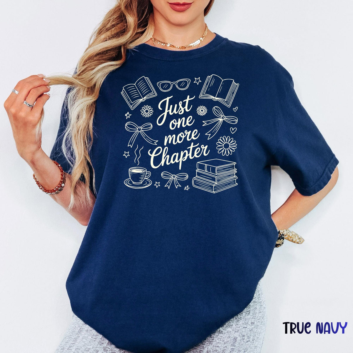 Just One More Chapter Comfort Colors® Shirt, Book & Coffee Graphic Tee, Reader Gift, Floral Bookish Shirt, Librarian Shirt
