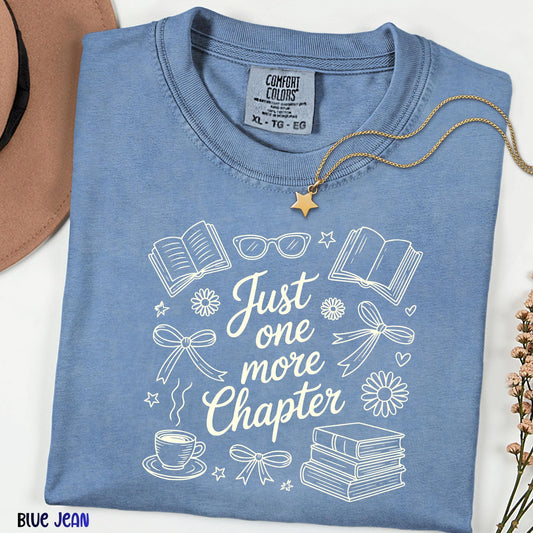 Just One More Chapter Comfort Colors® Shirt, Book & Coffee Graphic Tee, Reader Gift, Floral Bookish Shirt, Librarian Shirt
