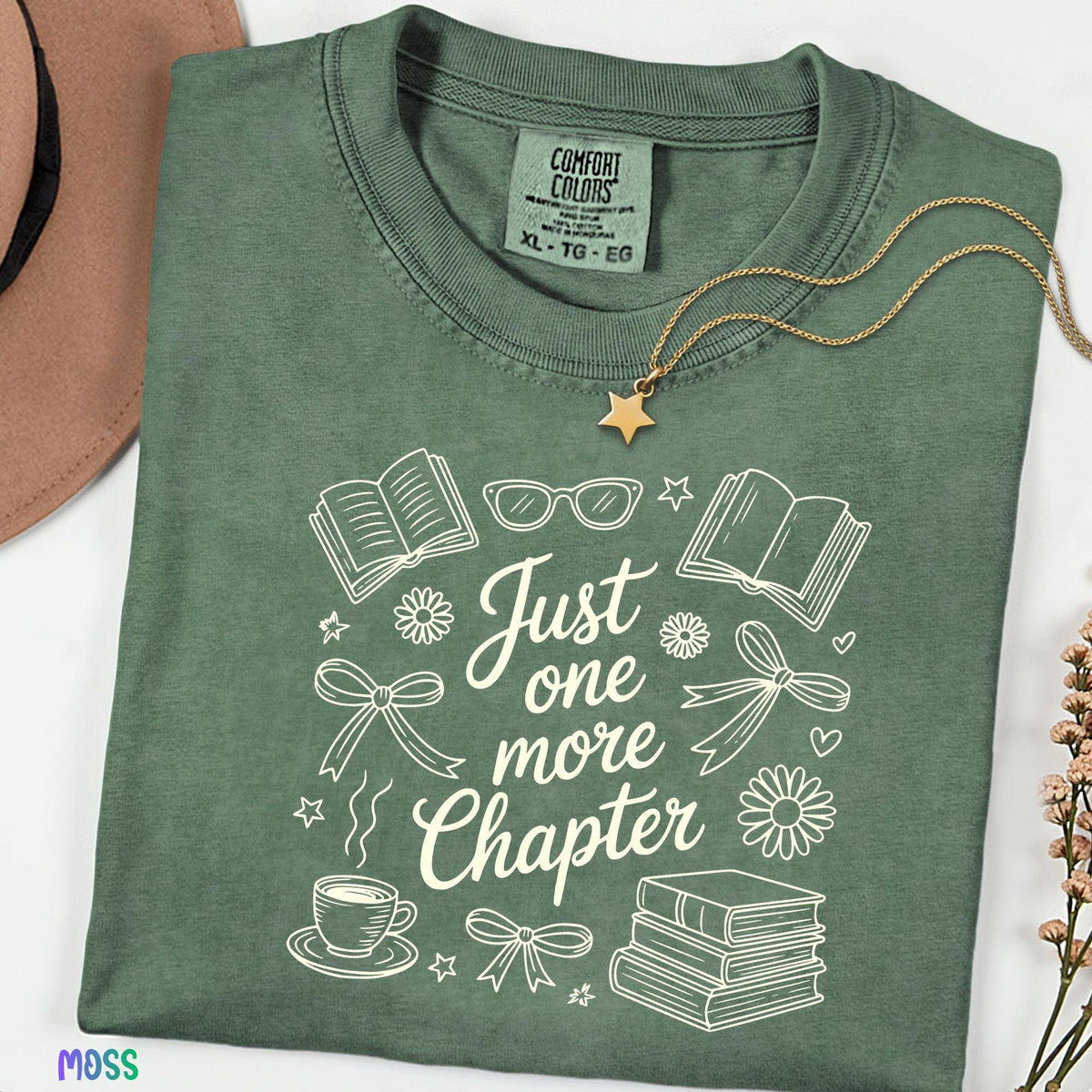 Just One More Chapter Comfort Colors® Shirt, Book & Coffee Graphic Tee, Reader Gift, Floral Bookish Shirt, Librarian Shirt