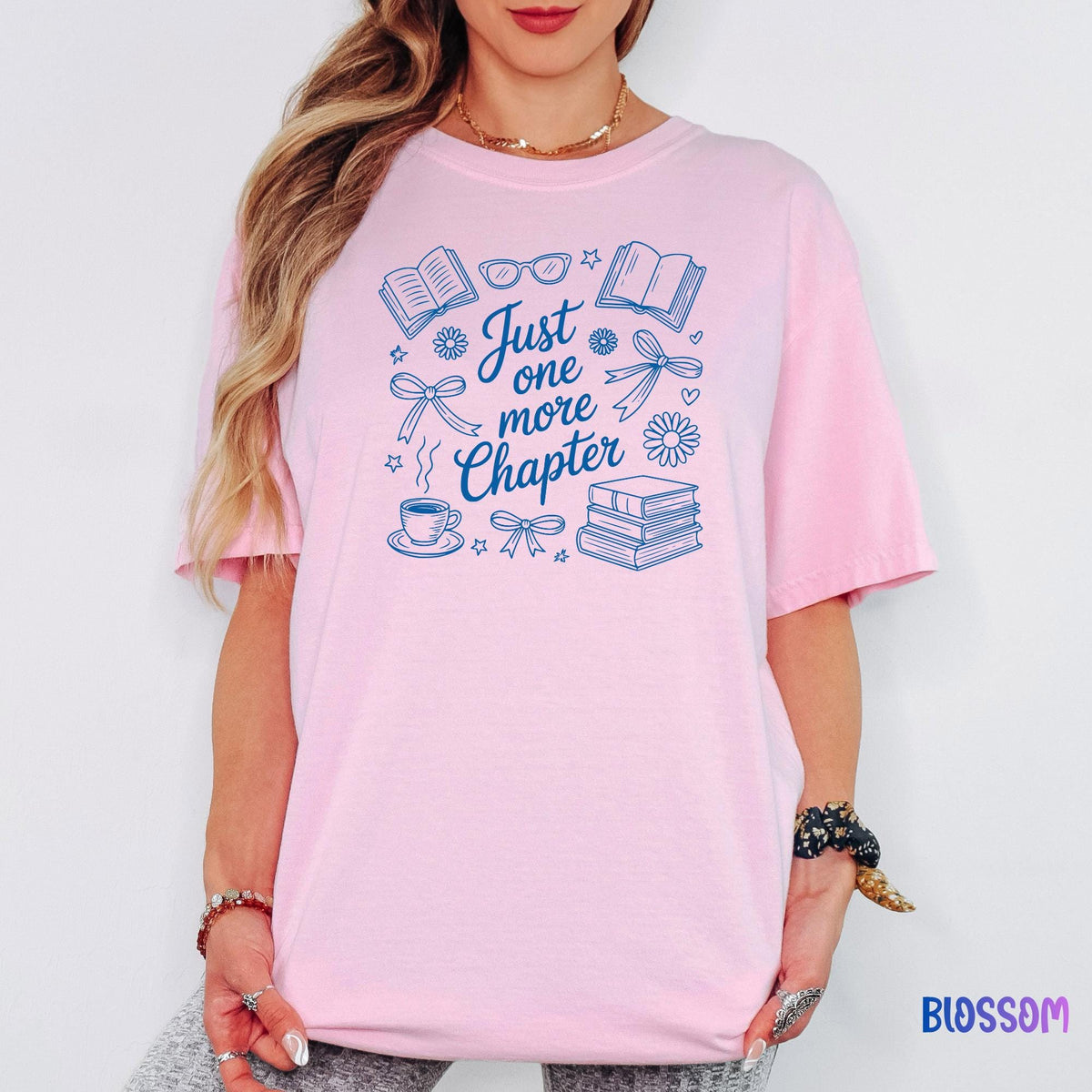 Just One More Chapter Comfort Colors® Shirt, Book & Coffee Graphic Tee, Reader Gift, Floral Bookish Shirt, Librarian Shirt