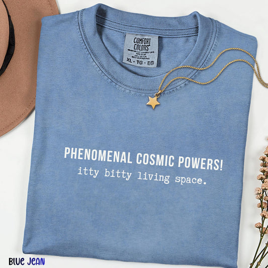 Phenomenal Cosmic Powers Shirt, Funny Quote Tee, Comfort Colors® Minimal Typography T Shirt, Itty Bitty Living Space Tee, Cosmic Shirt