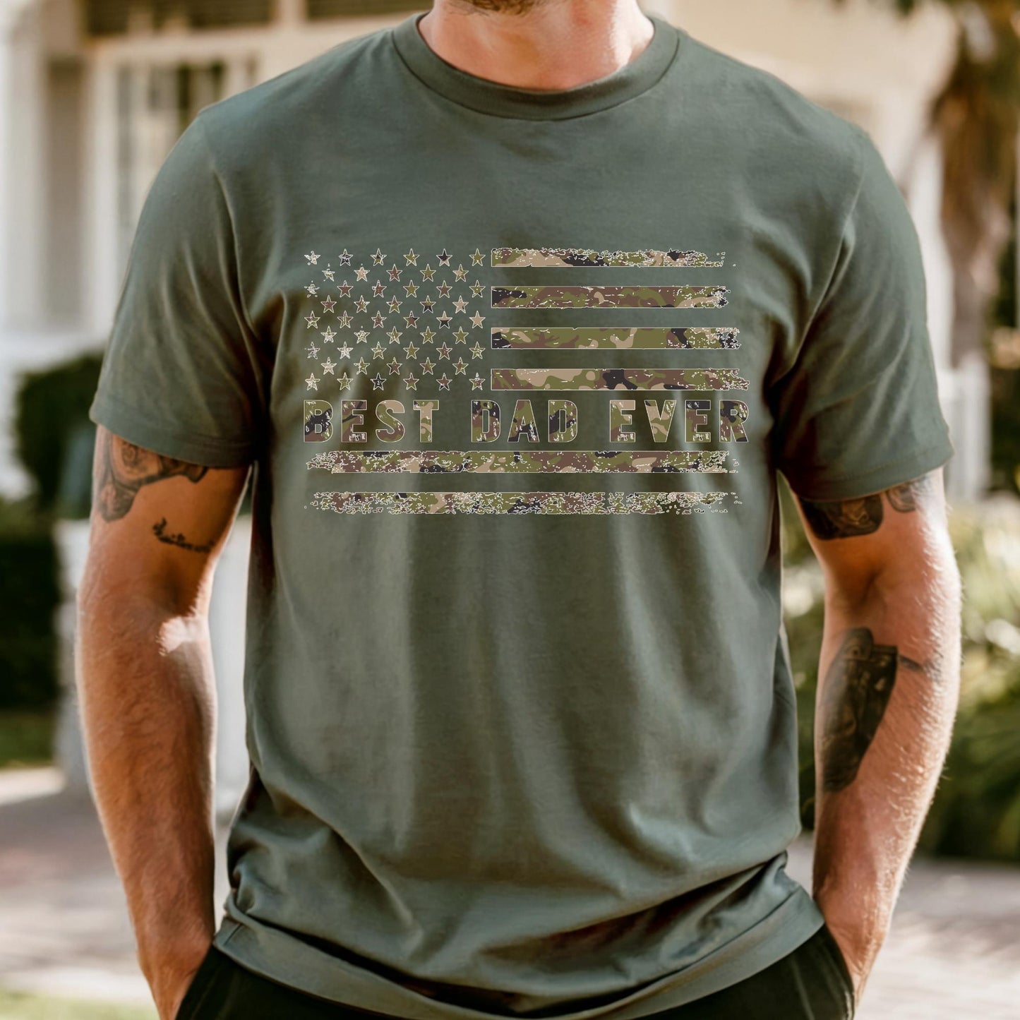 Camo Best Dad Ever Shirt, Comfort Colors® Camouflage Dad Shirt, Retro Varsity Dad Tee, Duck Camo Father’s Day Gift, Gift For Dad