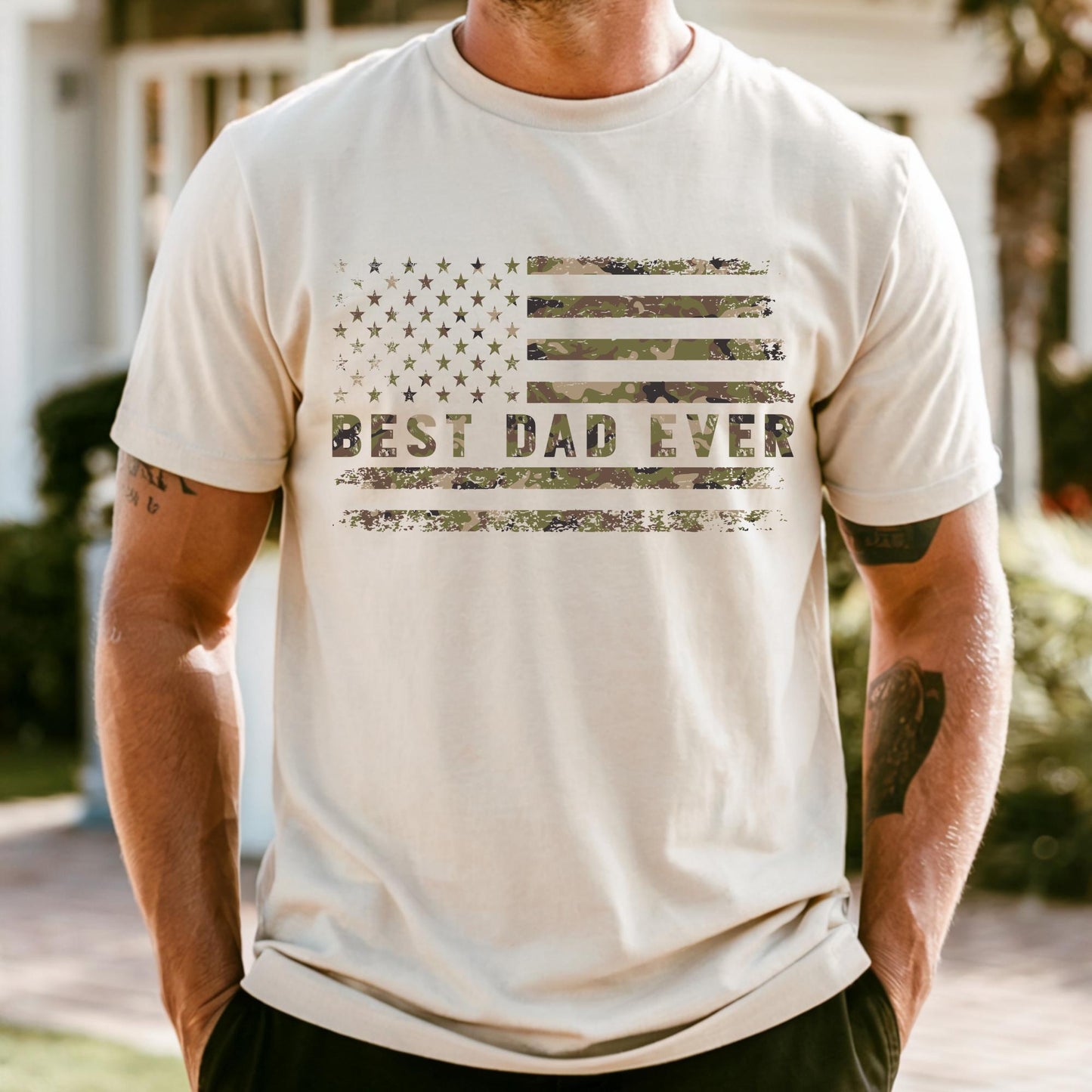 Camo Best Dad Ever Shirt, Comfort Colors® Camouflage Dad Shirt, Retro Varsity Dad Tee, Duck Camo Father’s Day Gift, Gift For Dad