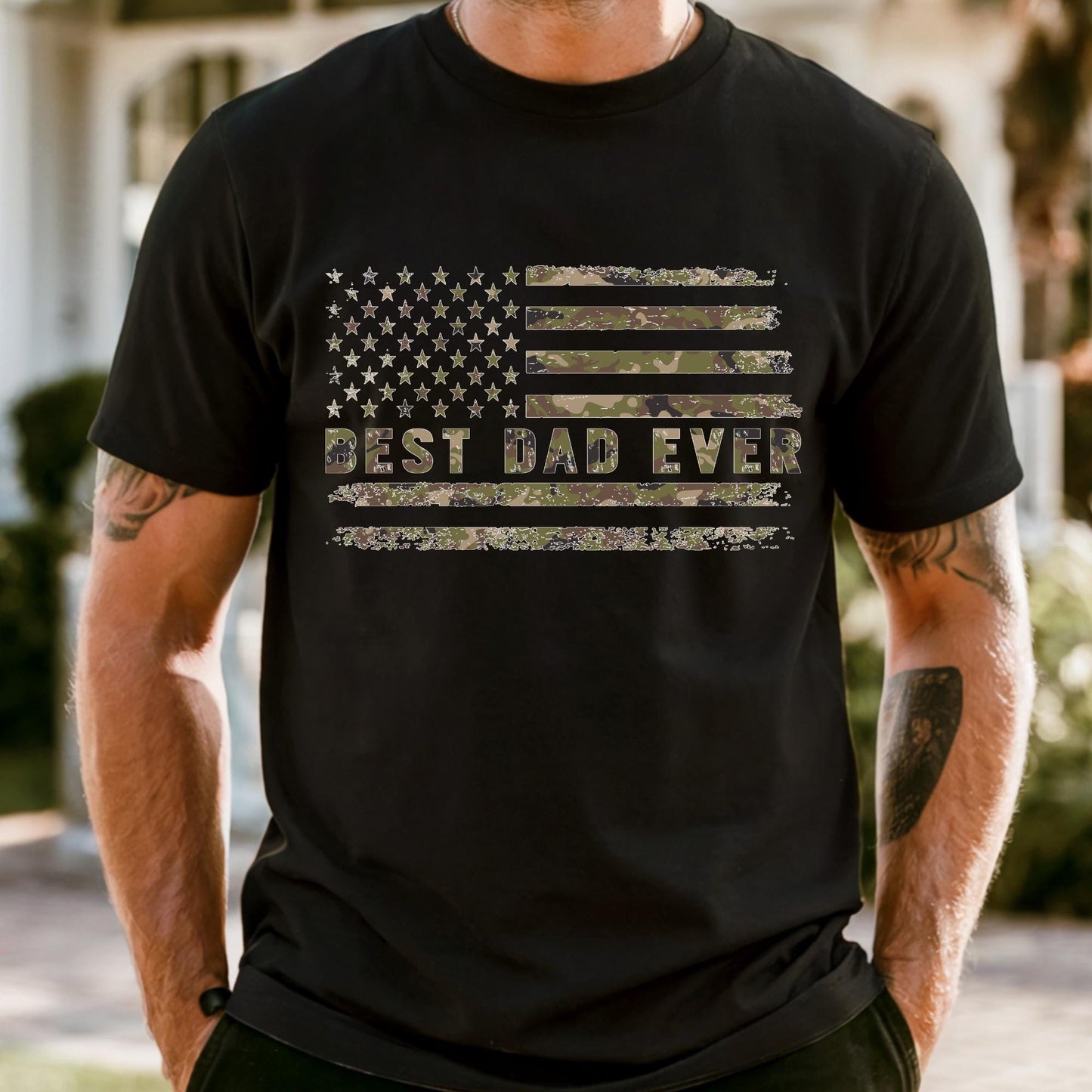 Camo Best Dad Ever Shirt, Comfort Colors® Camouflage Dad Shirt, Retro Varsity Dad Tee, Duck Camo Father’s Day Gift, Gift For Dad