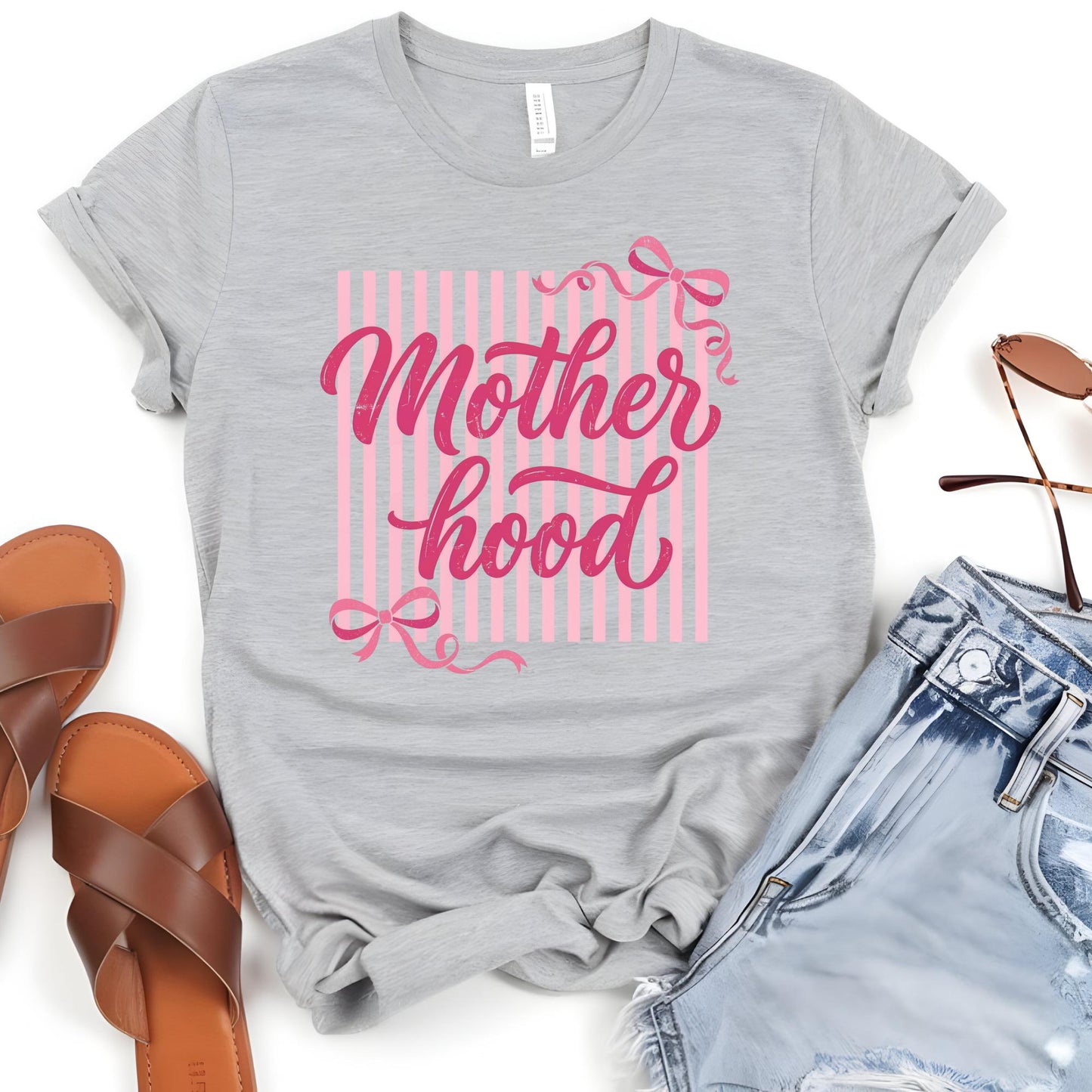 Striped Motherhood Shirt Coquette Bow Mama Tee Mothers Day Gift