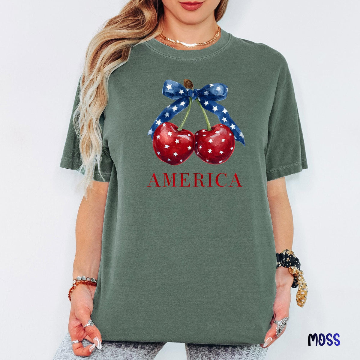 Retro Cherry USA Shirt, Comfort Colors Patriotic Tee, 4th of July Outfit, Vintage America Graphic, Front or Back Print