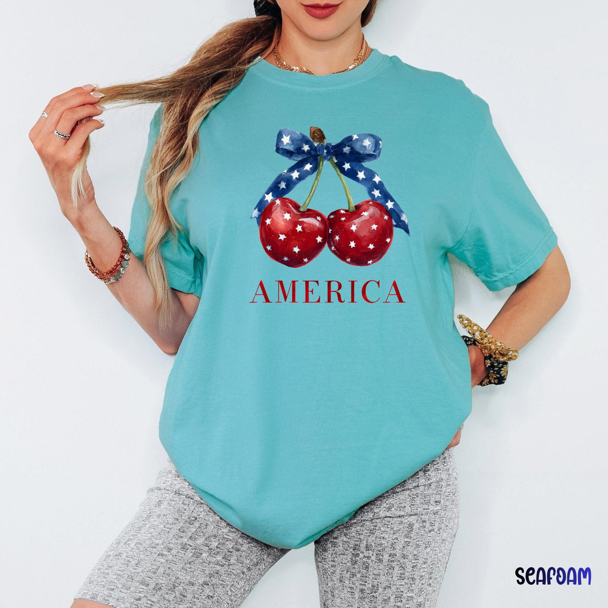 Retro Cherry USA Shirt, Comfort Colors Patriotic Tee, 4th of July Outfit, Vintage America Graphic, Front or Back Print