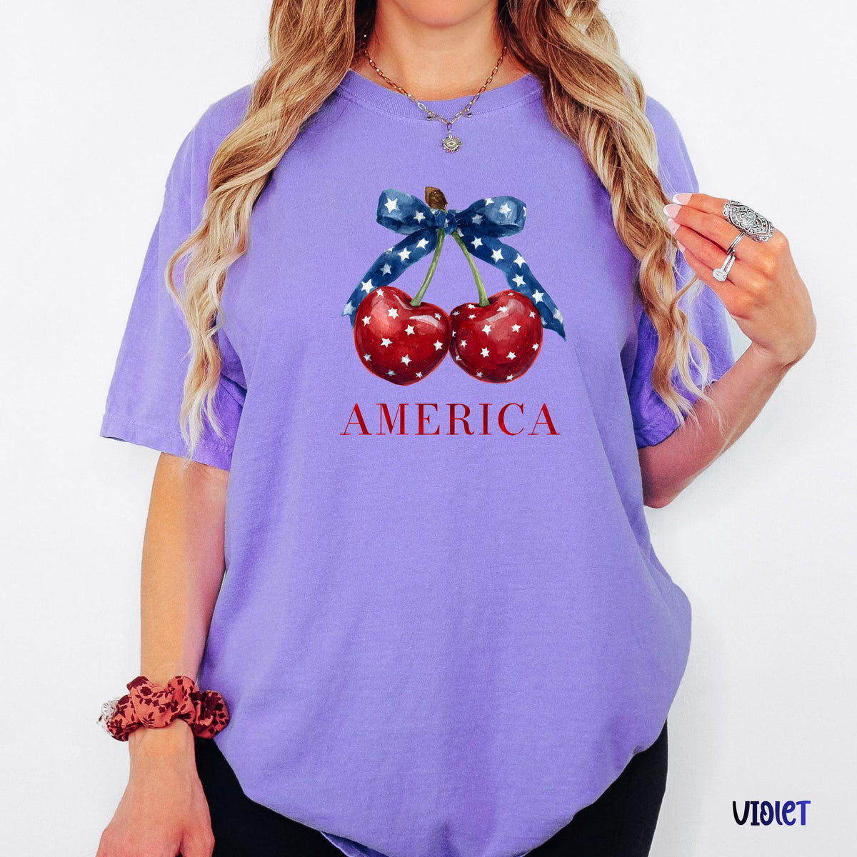 Retro Cherry USA Shirt, Comfort Colors Patriotic Tee, 4th of July Outfit, Vintage America Graphic, Front or Back Print