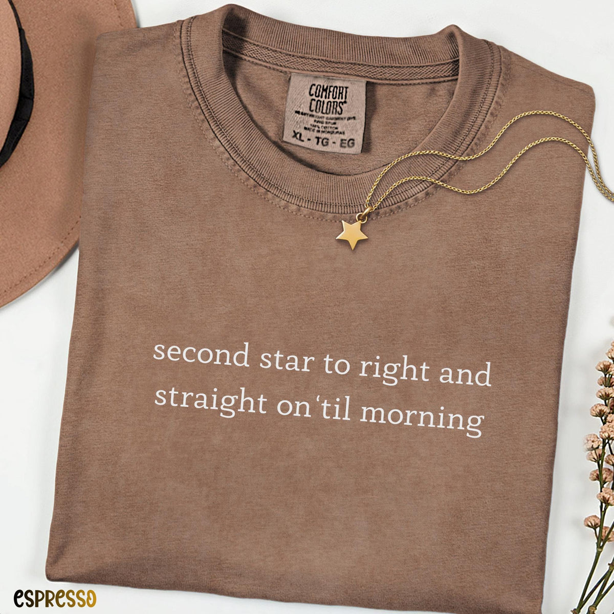 Second to the Right Shirt, Straight on Till Morning Tee, Comfort Colors Whimsical Literary Quote Shirt, Star Dreamer Fantasy Book Lover Top