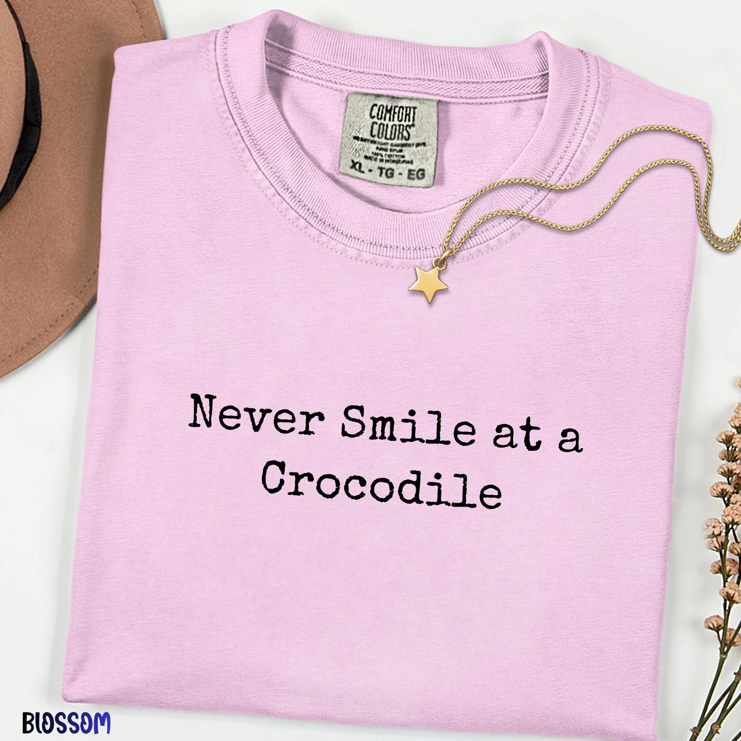 Never Smile at a Crocodile Shirt, Cute Quote Summer Beach Tee, Comfort Colors Vacation Shirt, Funny Gator Sayings Casual Unisex T-Shirt