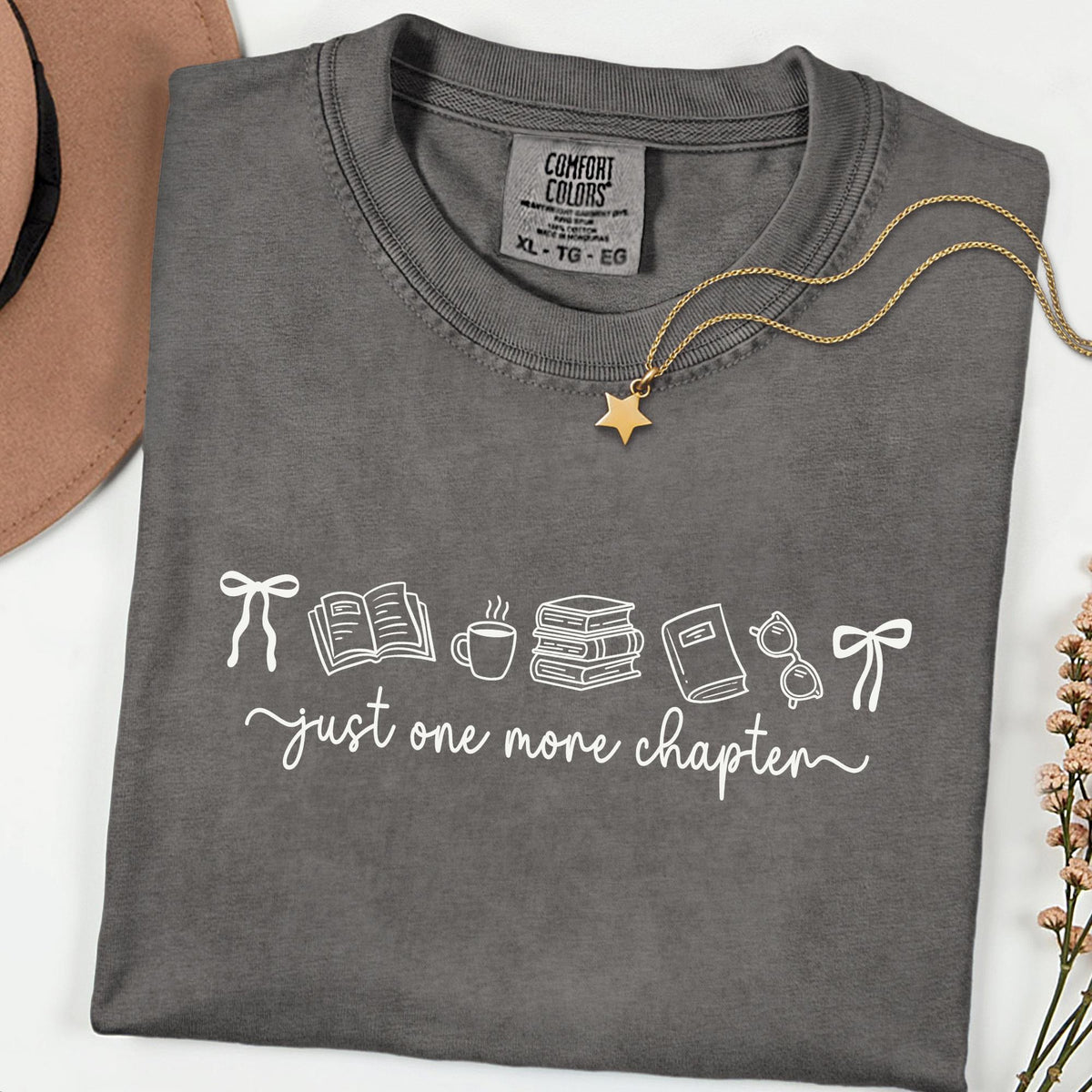 Just One More Chapter Comfort Colors® Tee, Reader Shirt, Book & Coffee Lover Gift, Floral Book Shirt, Librarian Gift Tee