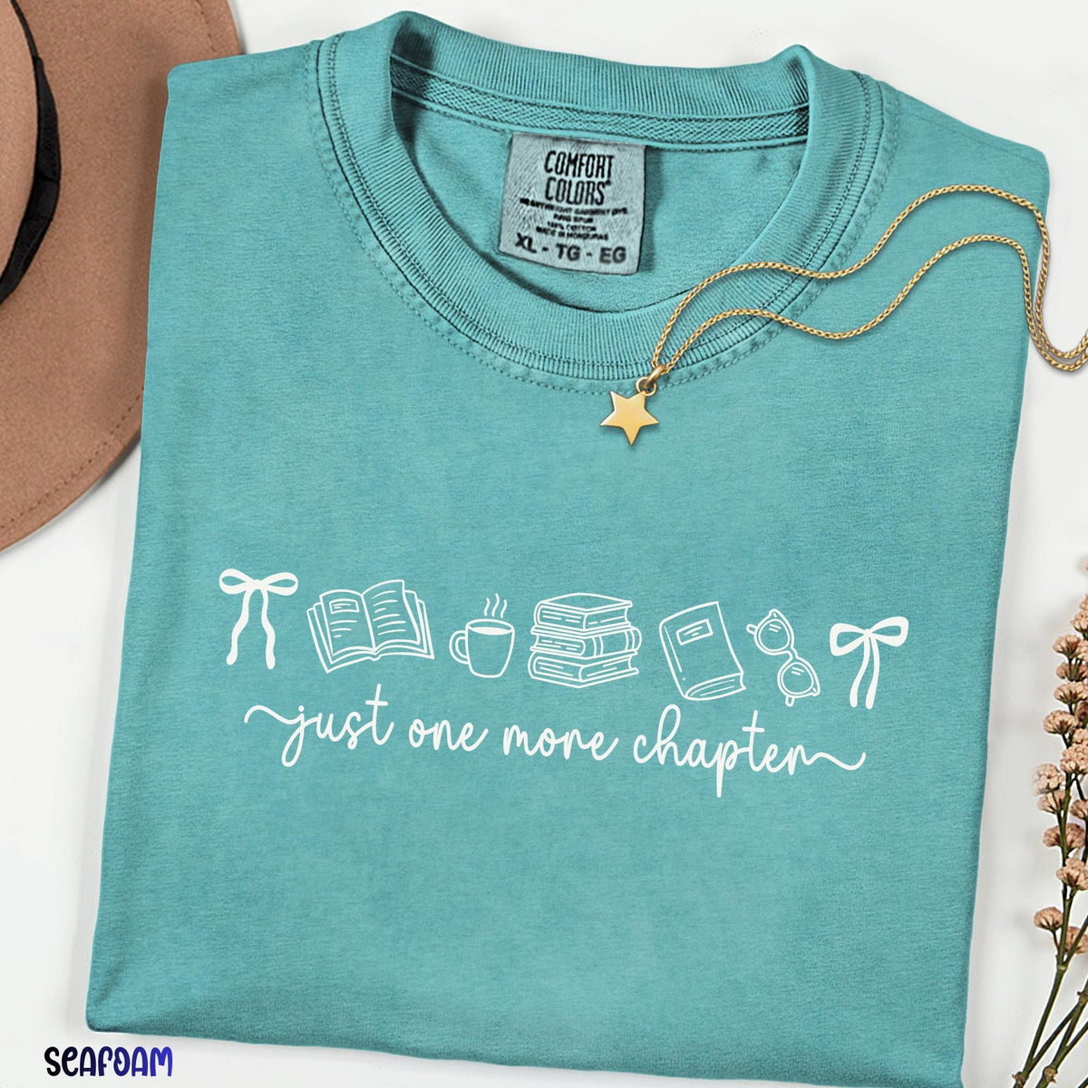 Just One More Chapter Comfort Colors® Tee, Reader Shirt, Book & Coffee Lover Gift, Floral Book Shirt, Librarian Gift Tee