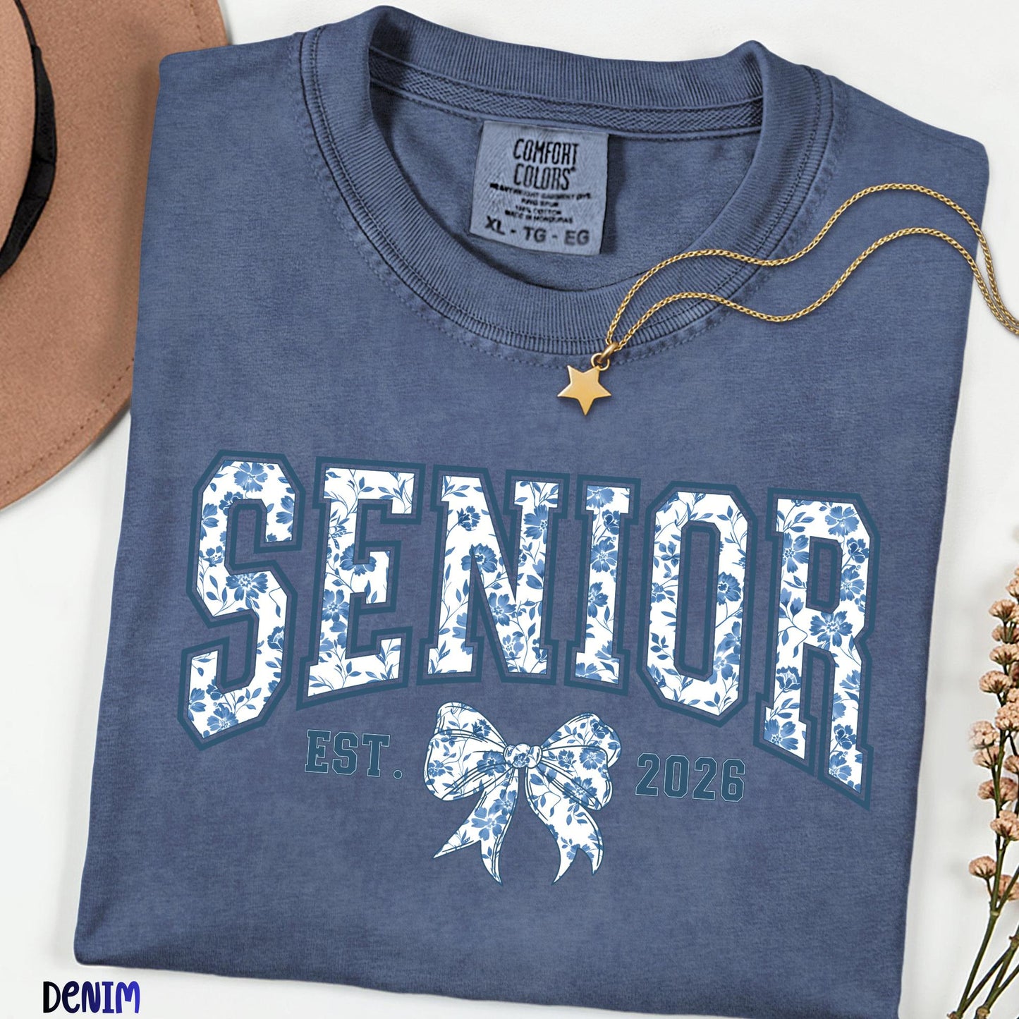 Senior 2026 Comfort Colors® Shirt, Coquette Floral Bow Tee, Class of 2026 Graduation Gift, Aesthetic Senior Shirt, Trendy Back to School Tee