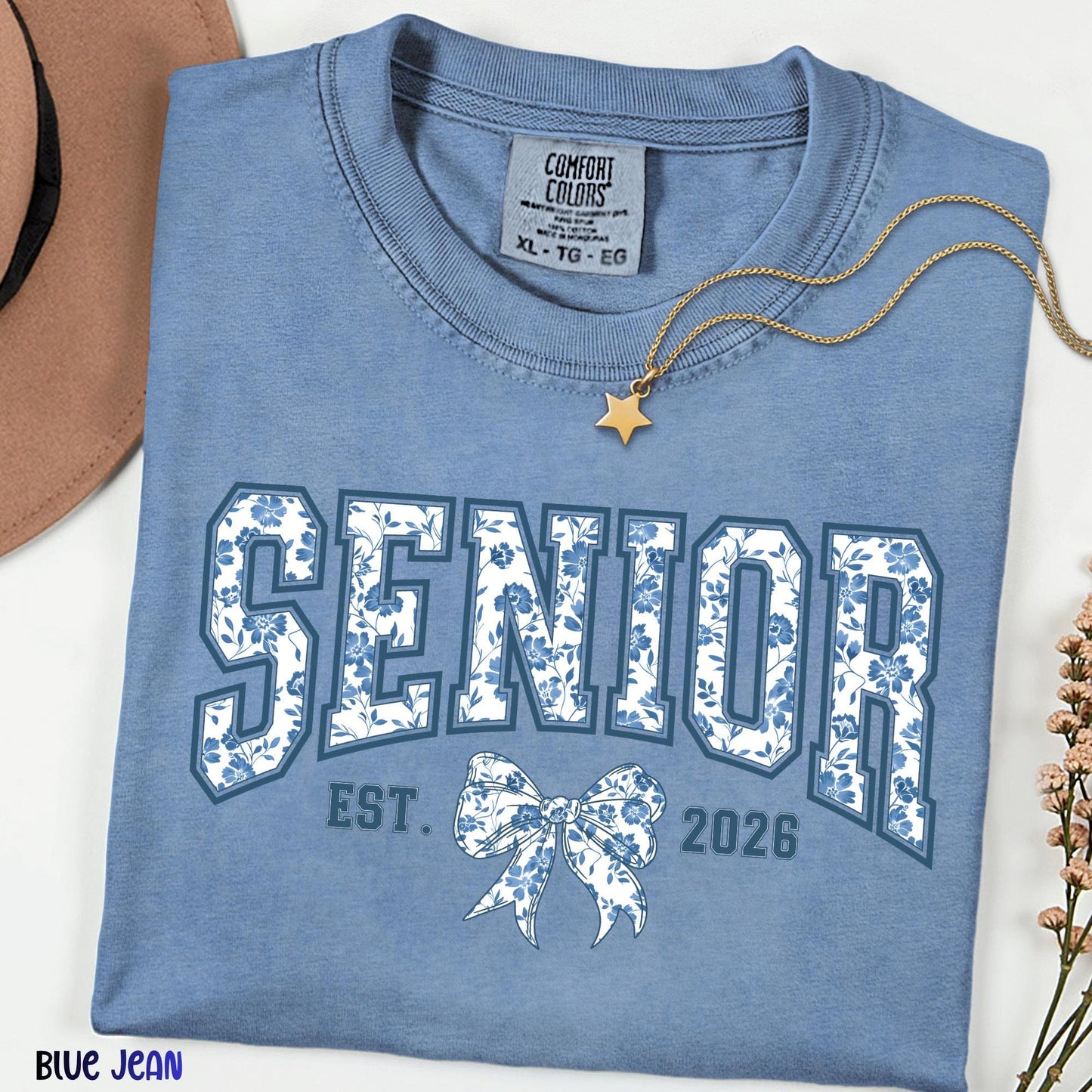 Senior 2026 Comfort Colors® Shirt, Coquette Floral Bow Tee, Class of 2026 Graduation Gift, Aesthetic Senior Shirt, Trendy Back to School Tee