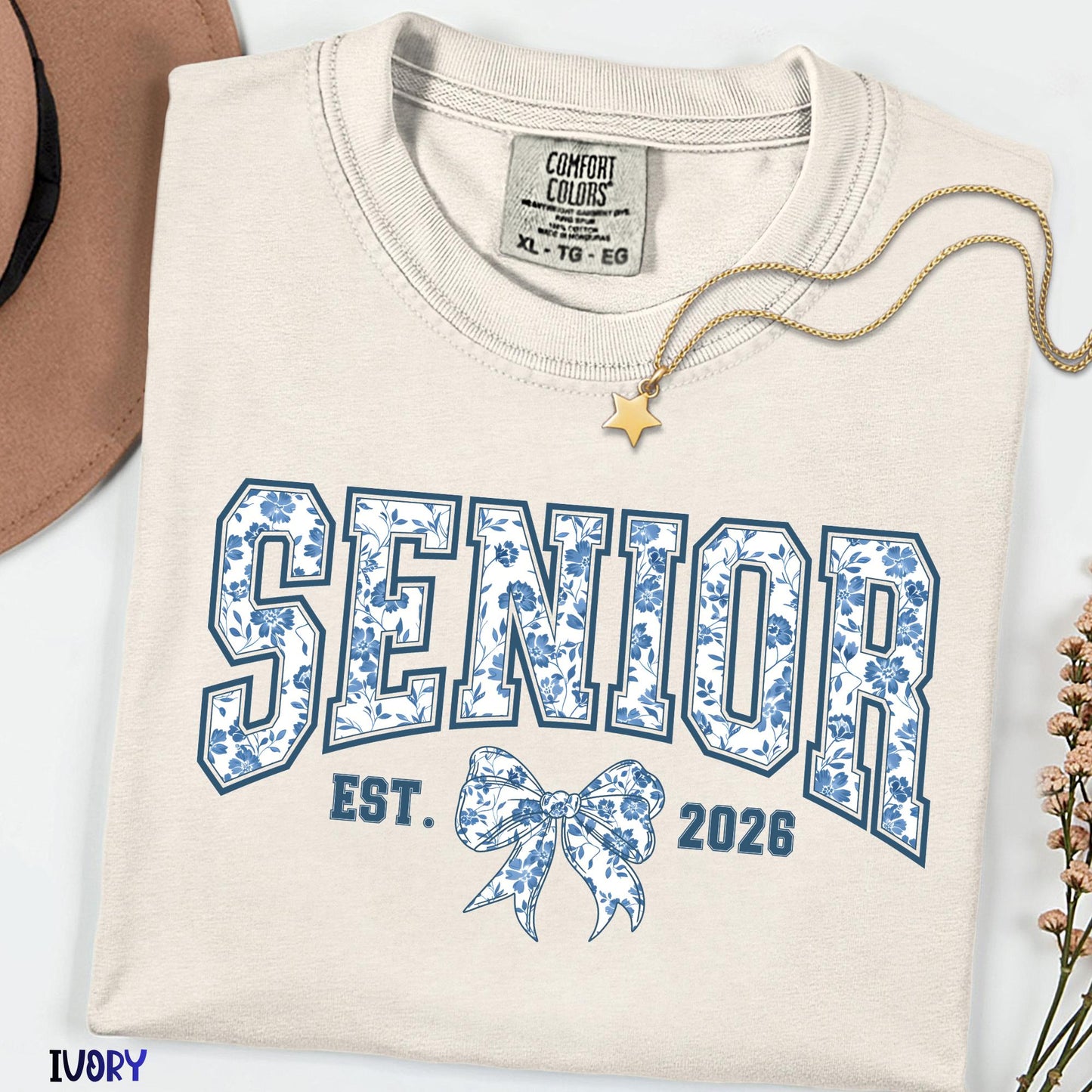 Senior 2026 Comfort Colors® Shirt, Coquette Floral Bow Tee, Class of 2026 Graduation Gift, Aesthetic Senior Shirt, Trendy Back to School Tee