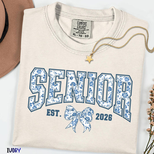 Senior 2026 Comfort Colors® Shirt, Coquette Floral Bow Tee, Class of 2026 Graduation Gift, Aesthetic Senior Shirt, Trendy Back to School Tee