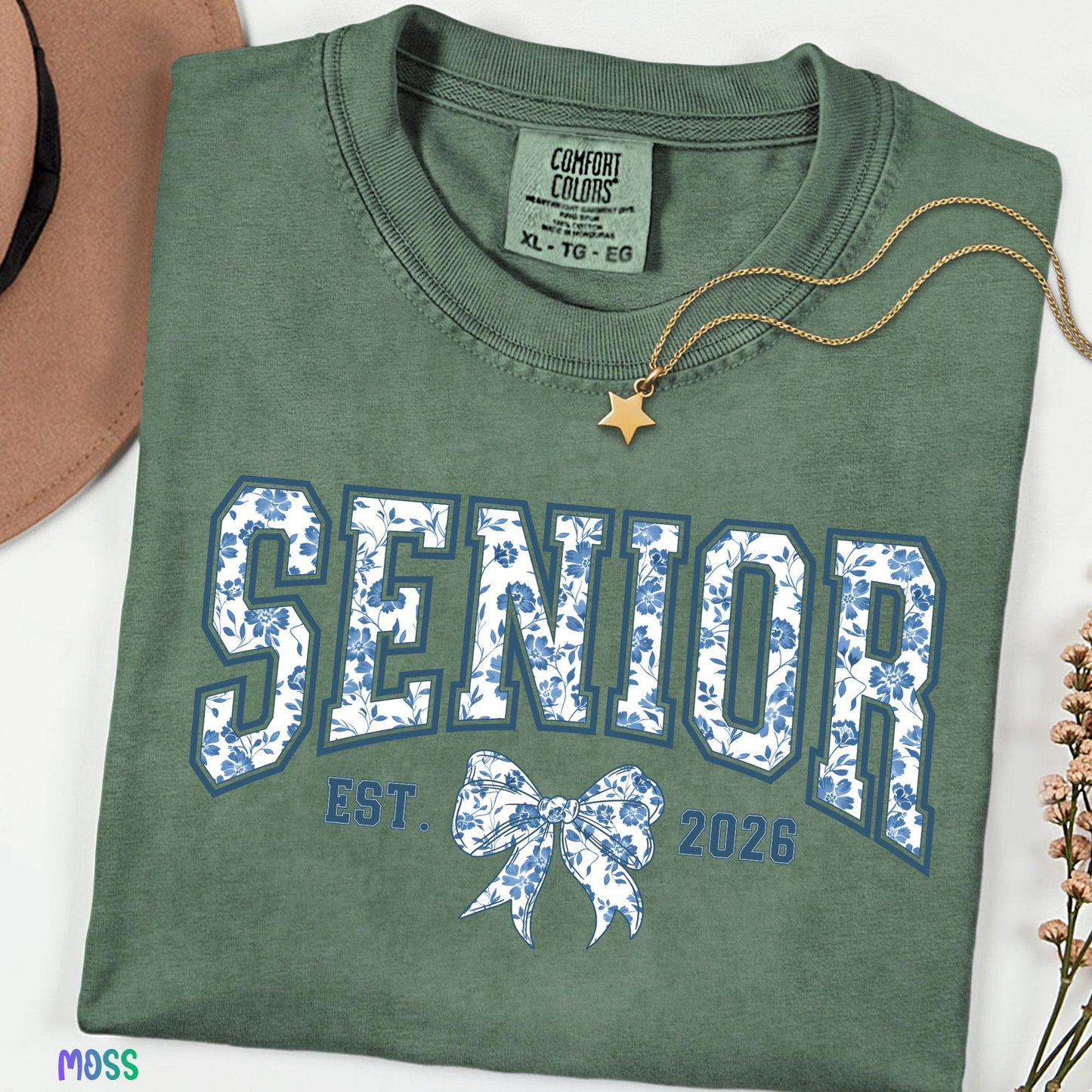 Senior 2026 Comfort Colors® Shirt, Coquette Floral Bow Tee, Class of 2026 Graduation Gift, Aesthetic Senior Shirt, Trendy Back to School Tee