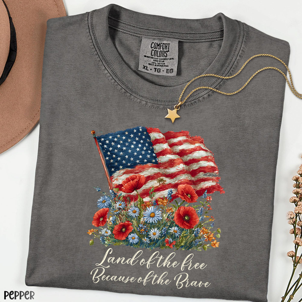 Land of the Free Shirt, Because of the Brave Patriotic Tee, Memorial Day 4th of July Independence Day USA Comfort Colors Tee