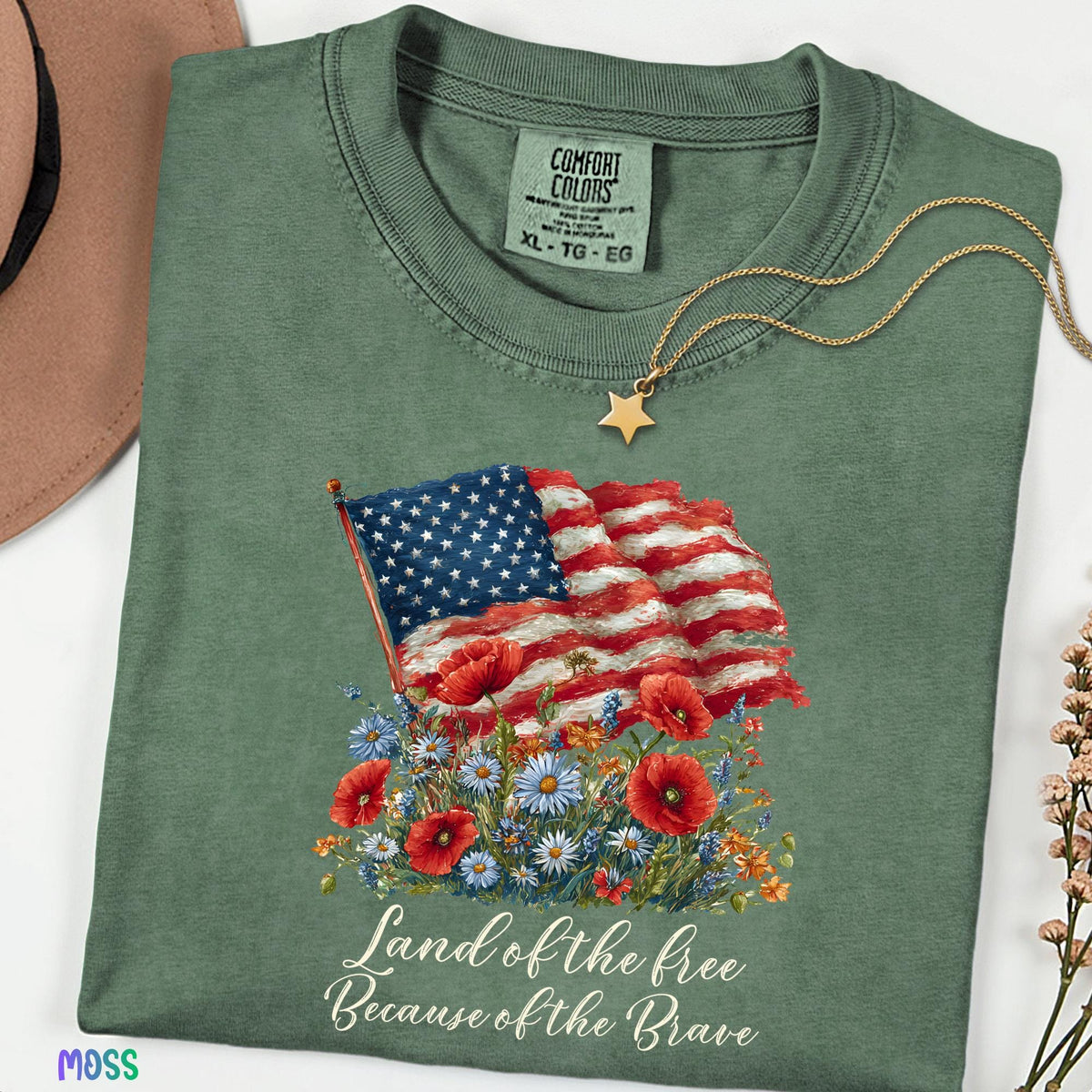 Land of the Free Shirt, Because of the Brave Patriotic Tee, Memorial Day 4th of July Independence Day USA Comfort Colors Tee