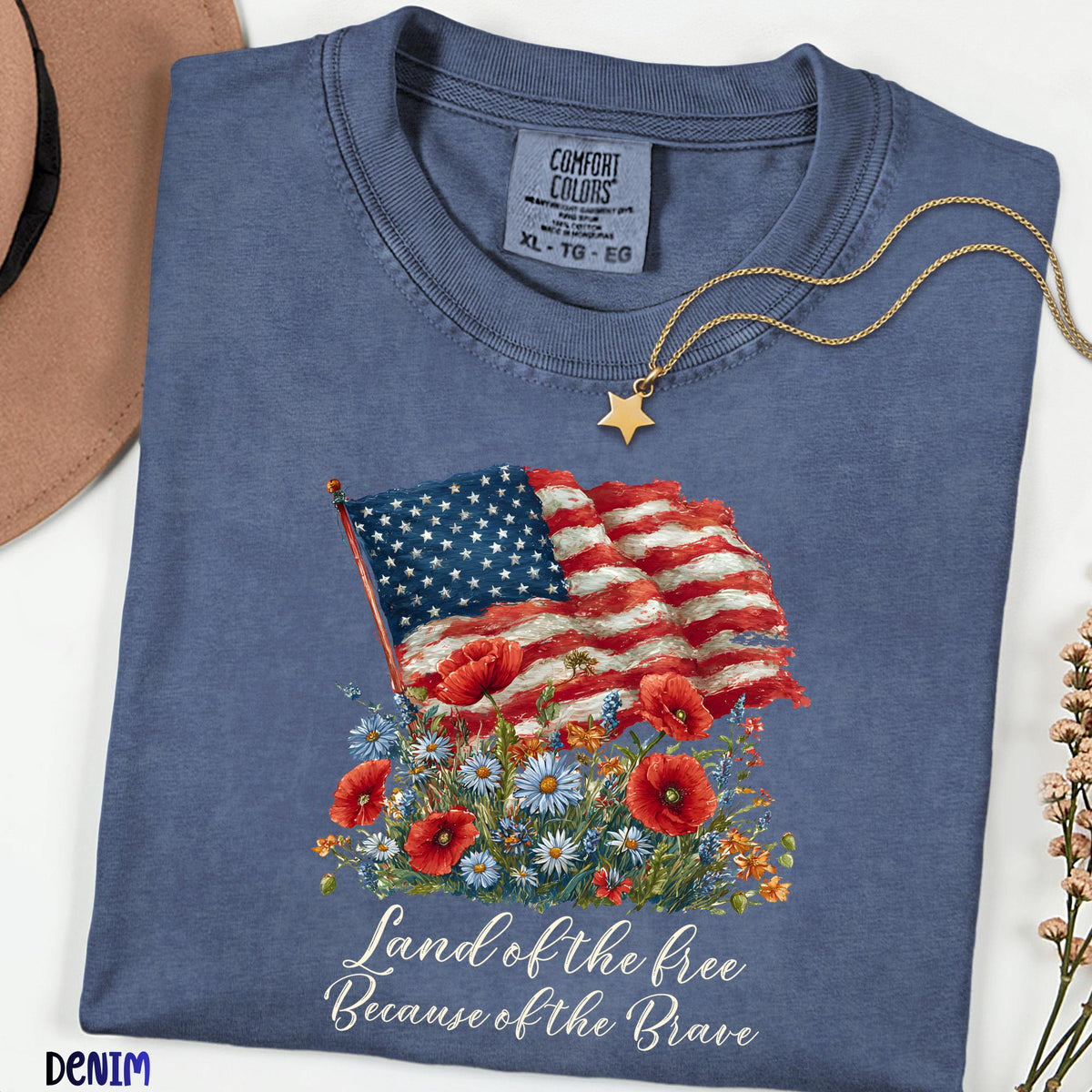 Land of the Free Shirt, Because of the Brave Patriotic Tee, Memorial Day 4th of July Independence Day USA Comfort Colors Tee