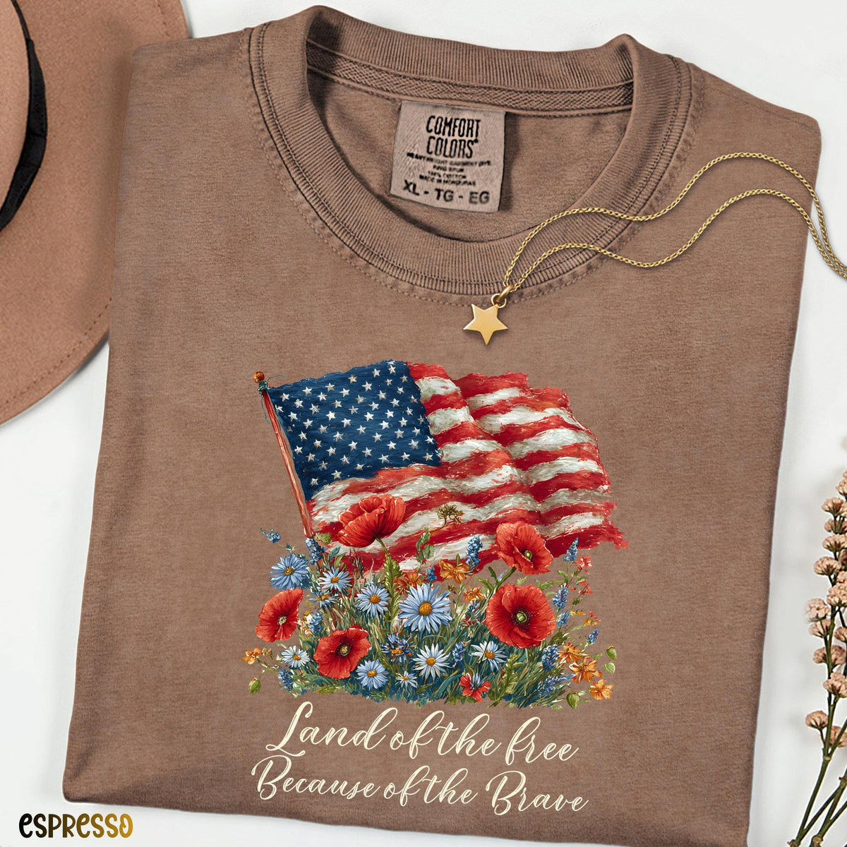 Land of the Free Shirt, Because of the Brave Patriotic Tee, Memorial Day 4th of July Independence Day USA Comfort Colors Tee