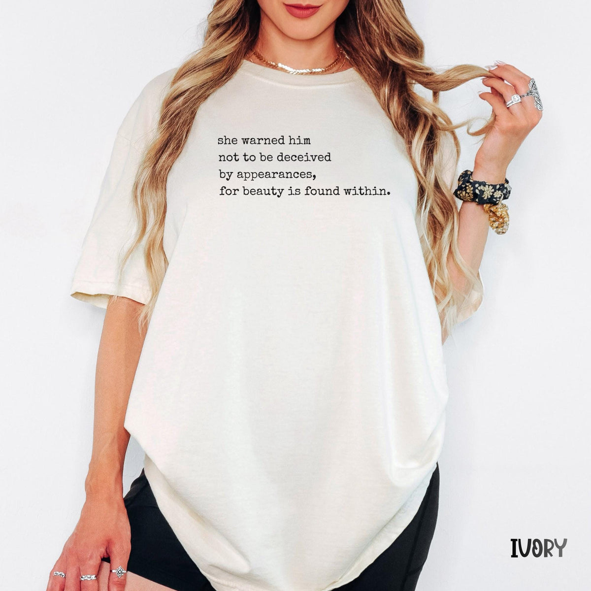 Beauty is Found Within Quote Shirt, Inspirational Comfort Colors® Tee, She Warned Him Literary Text Shirt, Minimal Quote Unisex Top