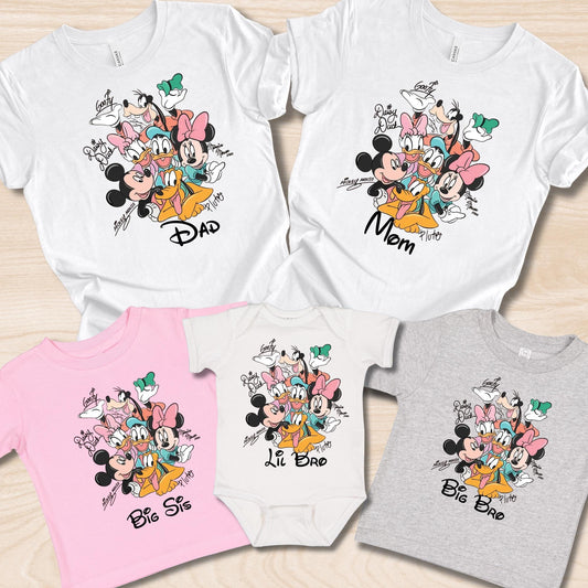 Family Disney Matching Shirts, Cute Character Family Tee, Mom Dad Kids Outfit, Matching Family T Shirts, Custom Name Shirt