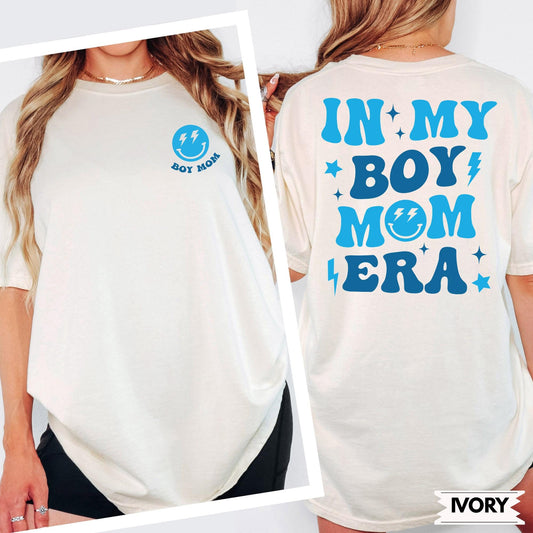 In My Boy Mom Era Comfort Colors® Shirt, Boy Mama Club Tee, New Mom Gift, Vintage Boy Mom Shirt, Double Sided Pocket Print Tee