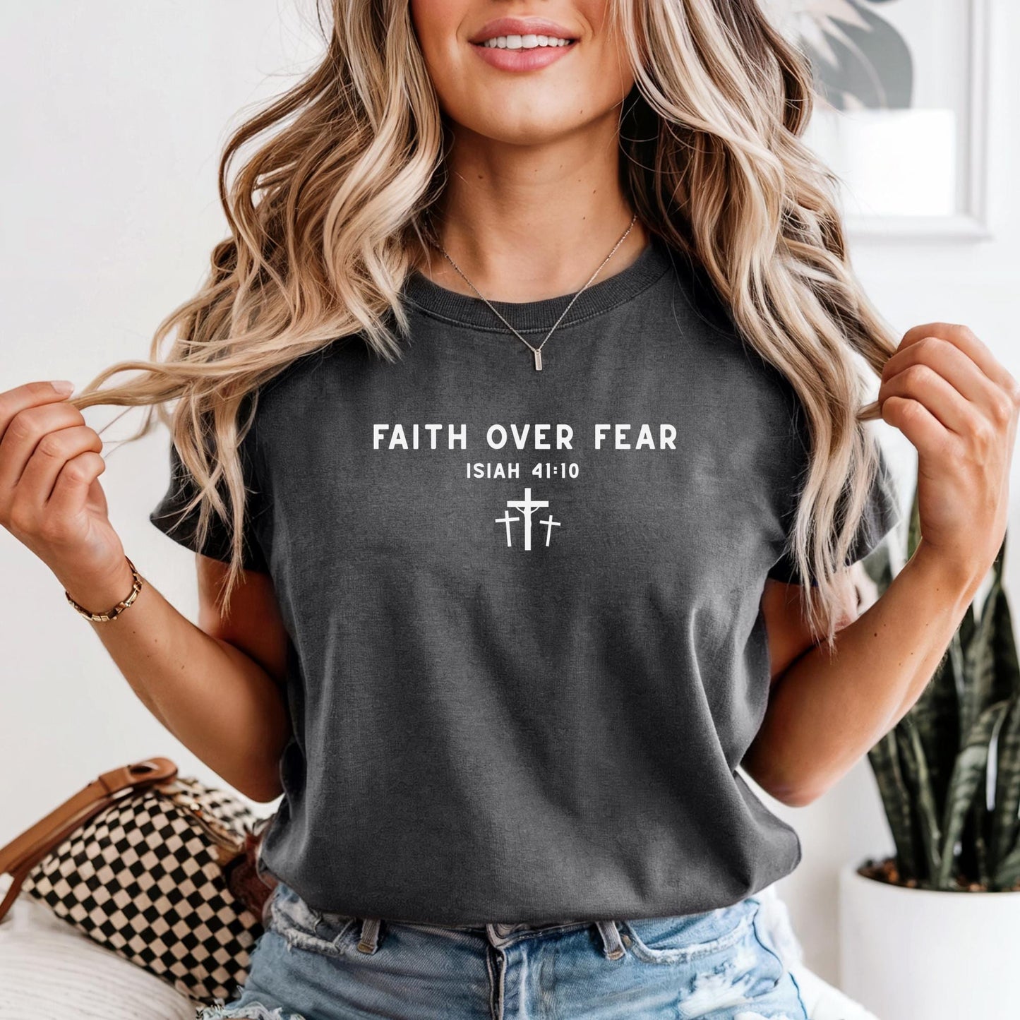 Faith Over Fear Tee, Minimal Christian Comfort Colors® Shirt, Inspirational Jesus Top, Aesthetic Worship Apparel, Meaningful Faith Gift