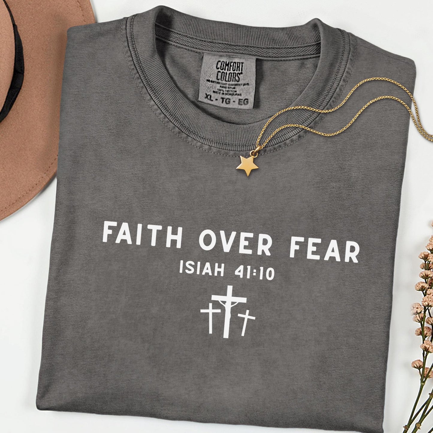 Faith Over Fear Tee, Minimal Christian Comfort Colors® Shirt, Inspirational Jesus Top, Aesthetic Worship Apparel, Meaningful Faith Gift
