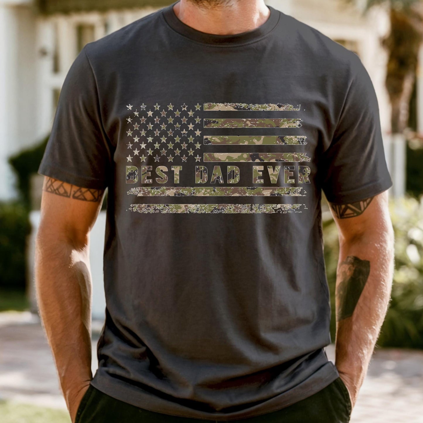 Camo Best Dad Ever Shirt, Comfort Colors® Camouflage Dad Shirt, Retro Varsity Dad Tee, Duck Camo Father’s Day Gift, Gift For Dad