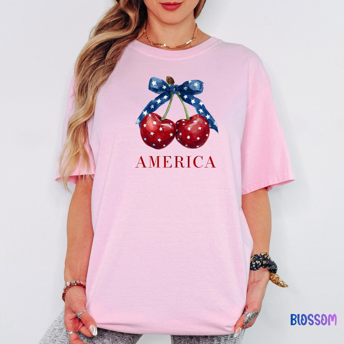 Retro Cherry USA Shirt, Comfort Colors Patriotic Tee, 4th of July Outfit, Vintage America Graphic, Front or Back Print