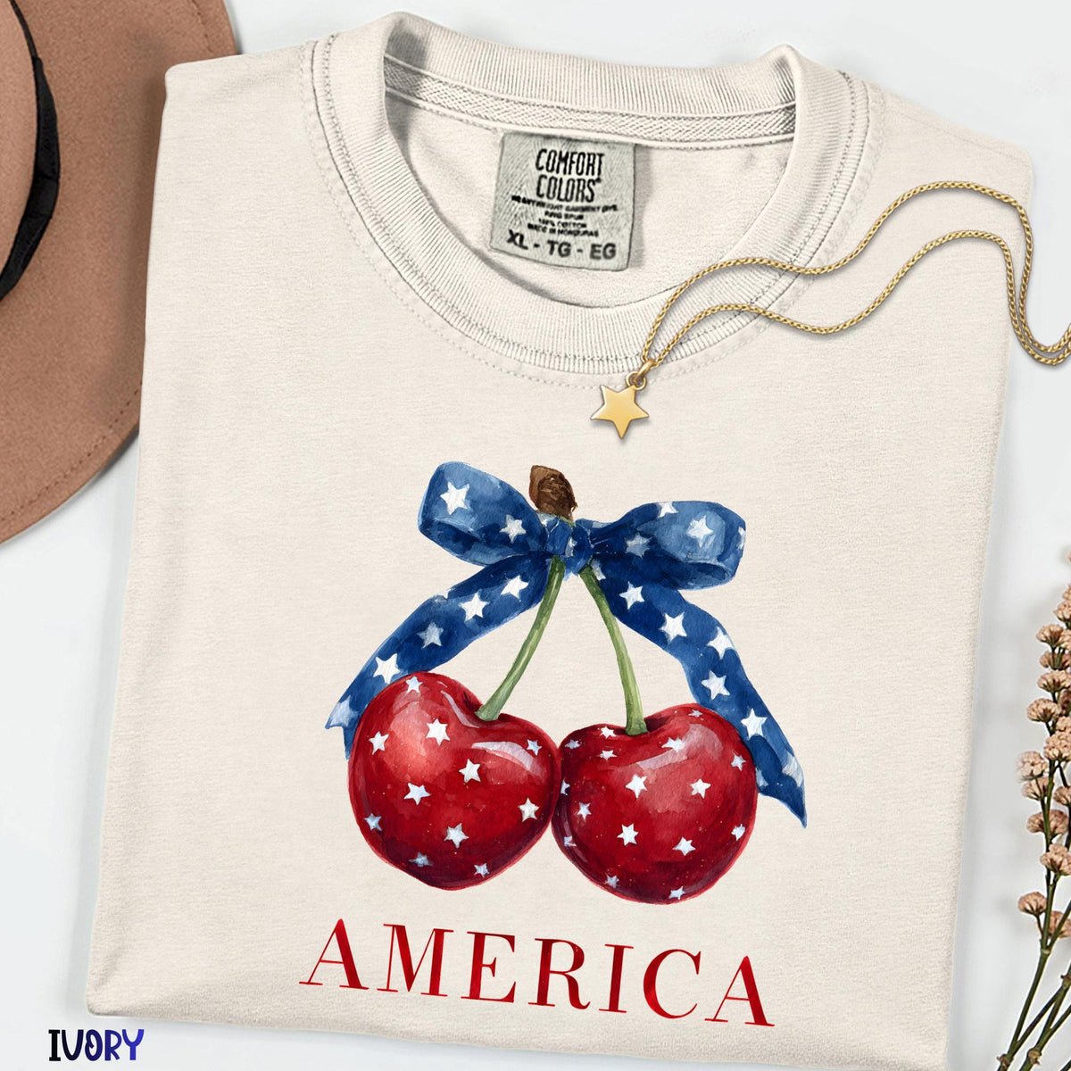 Retro Cherry USA Shirt, Comfort Colors Patriotic Tee, 4th of July Outfit, Vintage America Graphic, Front or Back Print