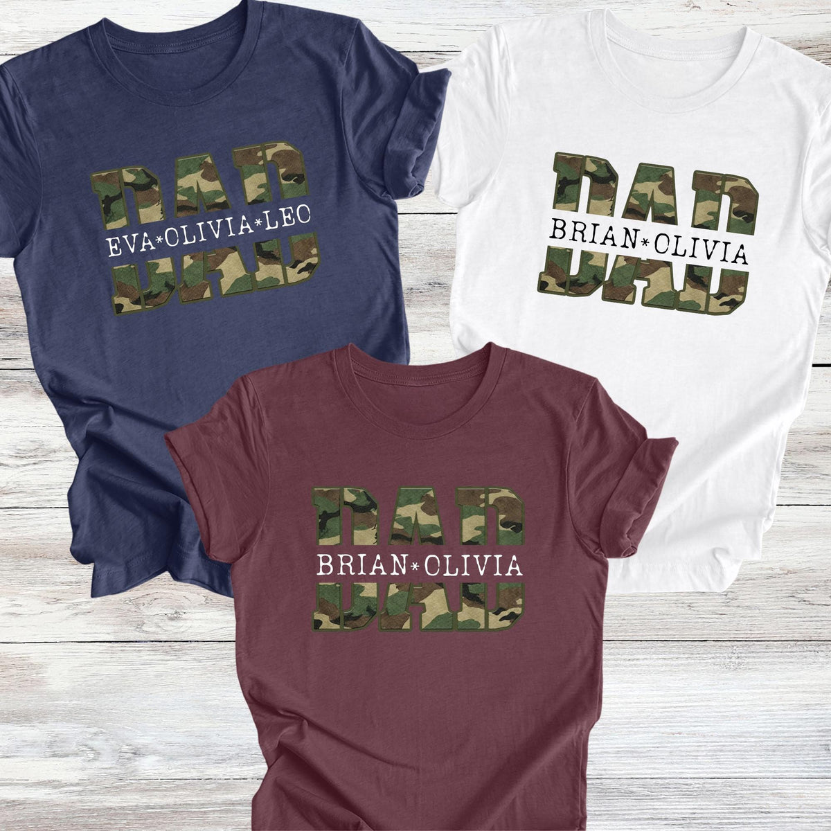 Custom Camo Dad Shirt Fathers Day Gift Funny Dad Grandpa with Kids Name T-Shirt