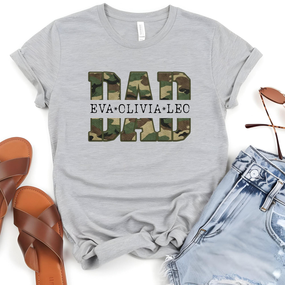 Custom Camo Dad Shirt Fathers Day Gift Funny Dad Grandpa with Kids Name T-Shirt