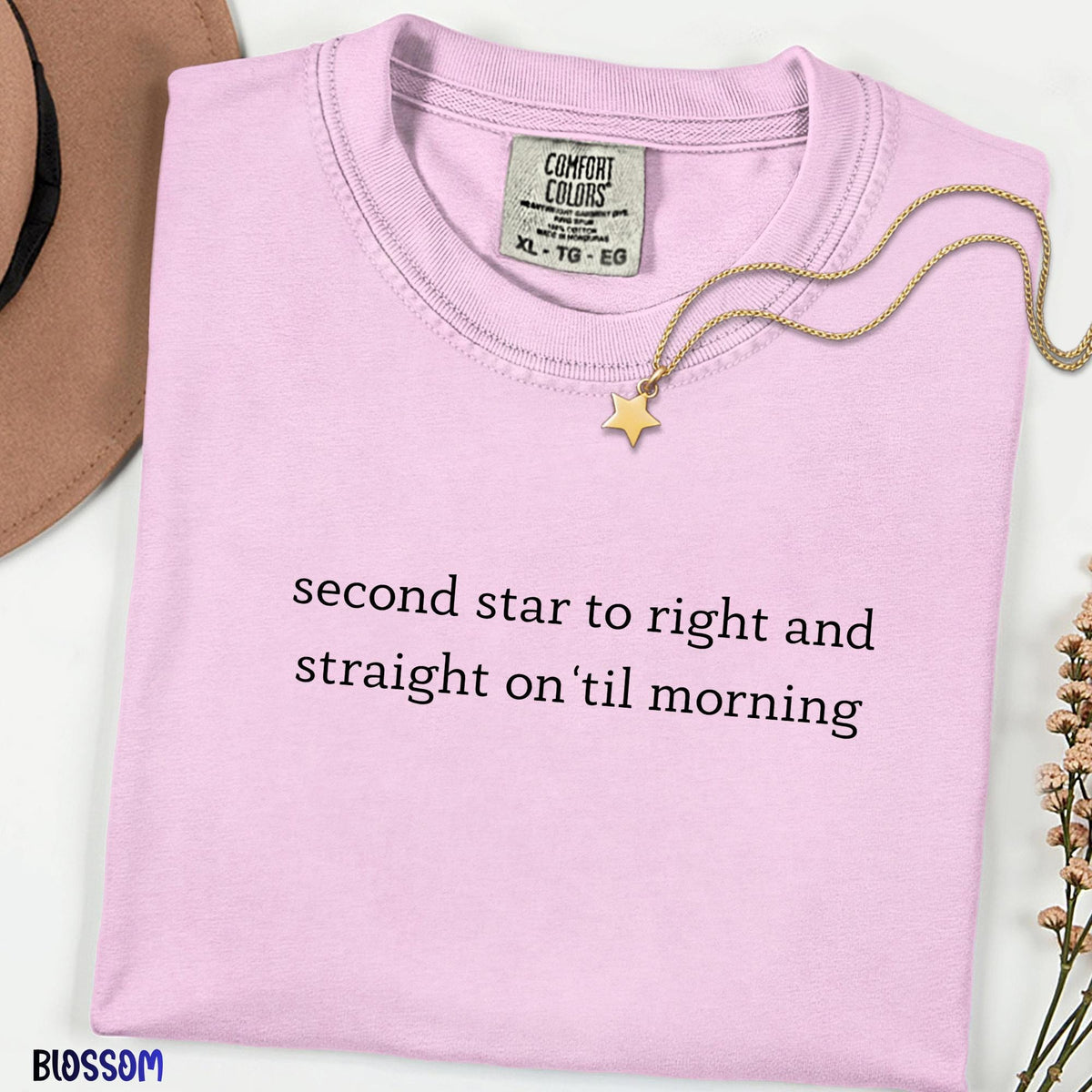 Second to the Right Shirt, Straight on Till Morning Tee, Comfort Colors Whimsical Literary Quote Shirt, Star Dreamer Fantasy Book Lover Top