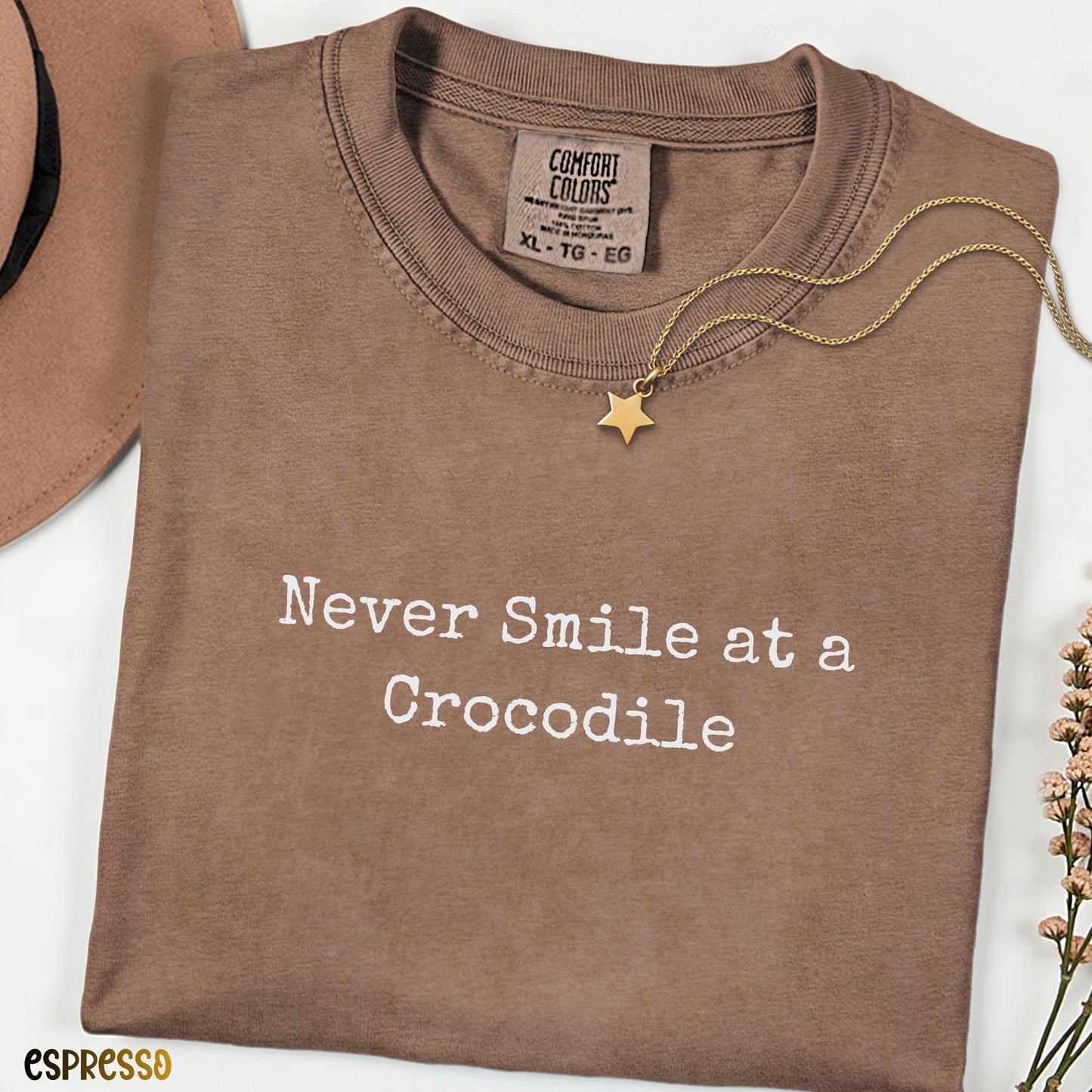 Never Smile at a Crocodile Shirt, Cute Quote Summer Beach Tee, Comfort Colors Vacation Shirt, Funny Gator Sayings Casual Unisex T-Shirt