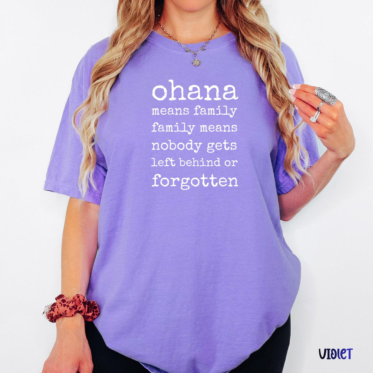 Ohana Means Family Comfort Colors Shirt, Aloha Hawaii Vacation Tee, Family Trip Shirt, Cute Blue Alien Inspired Tee, Beach Vacation Shirt