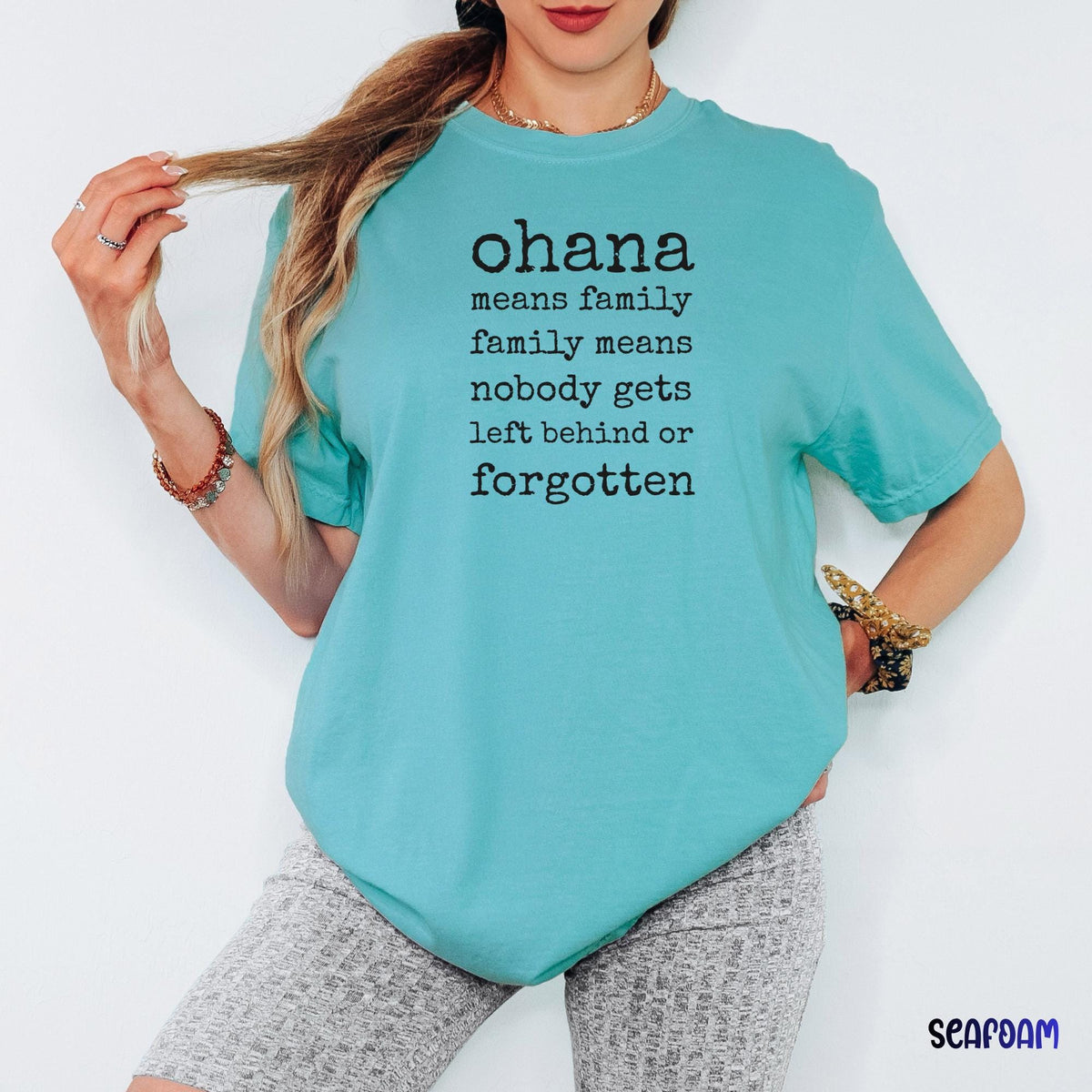 Ohana Means Family Comfort Colors Shirt, Aloha Hawaii Vacation Tee, Family Trip Shirt, Cute Blue Alien Inspired Tee, Beach Vacation Shirt
