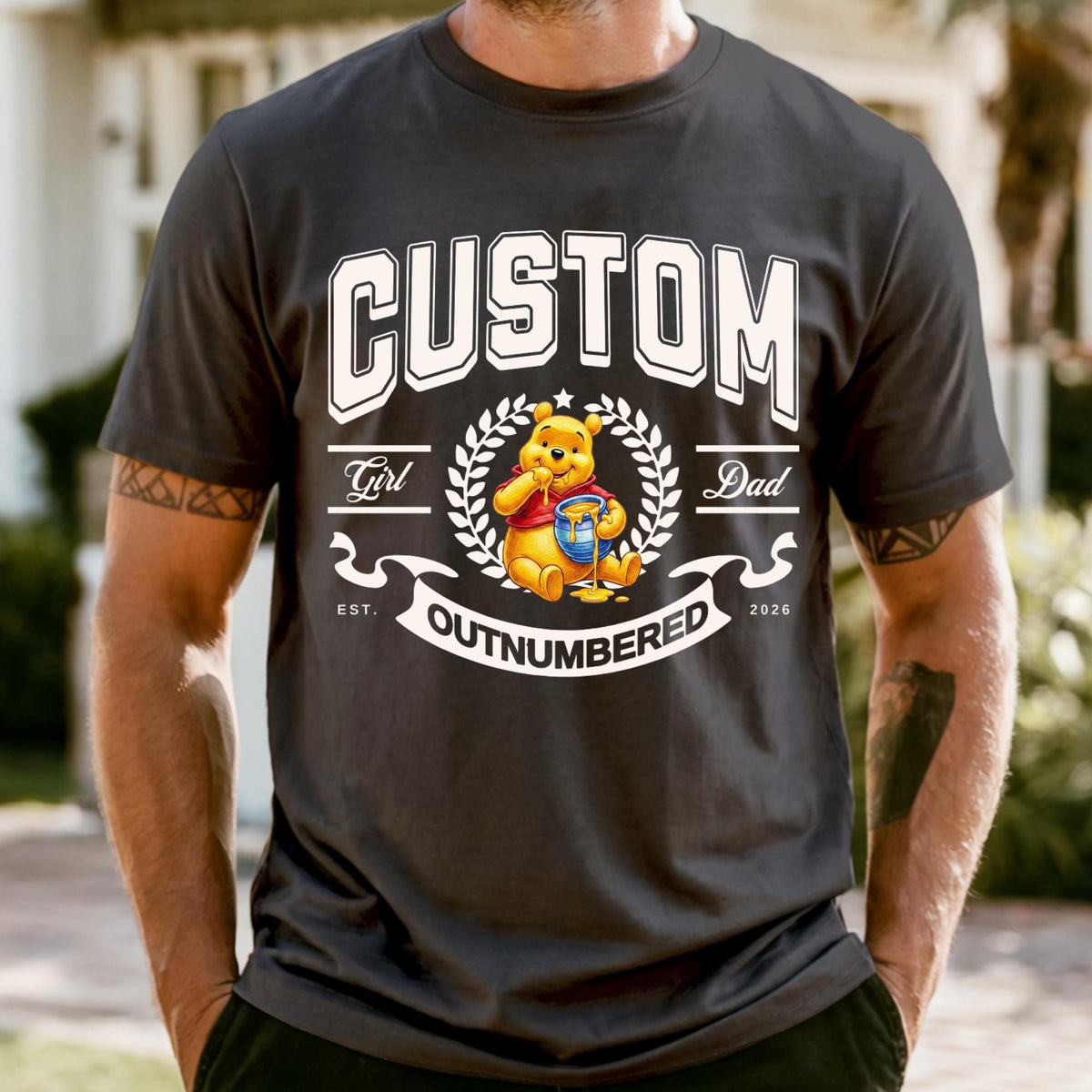 Custom Daddy Bear Shirt, Comfort Colors Pooh Bear Shirt, Girl Dad Outnumbered Tee, Fathers Day Gift