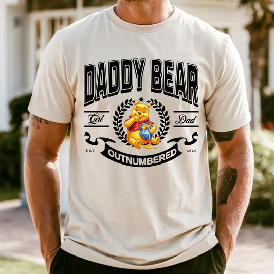Custom Daddy Bear Shirt, Comfort Colors Pooh Bear Shirt, Girl Dad Outnumbered Tee, Fathers Day Gift