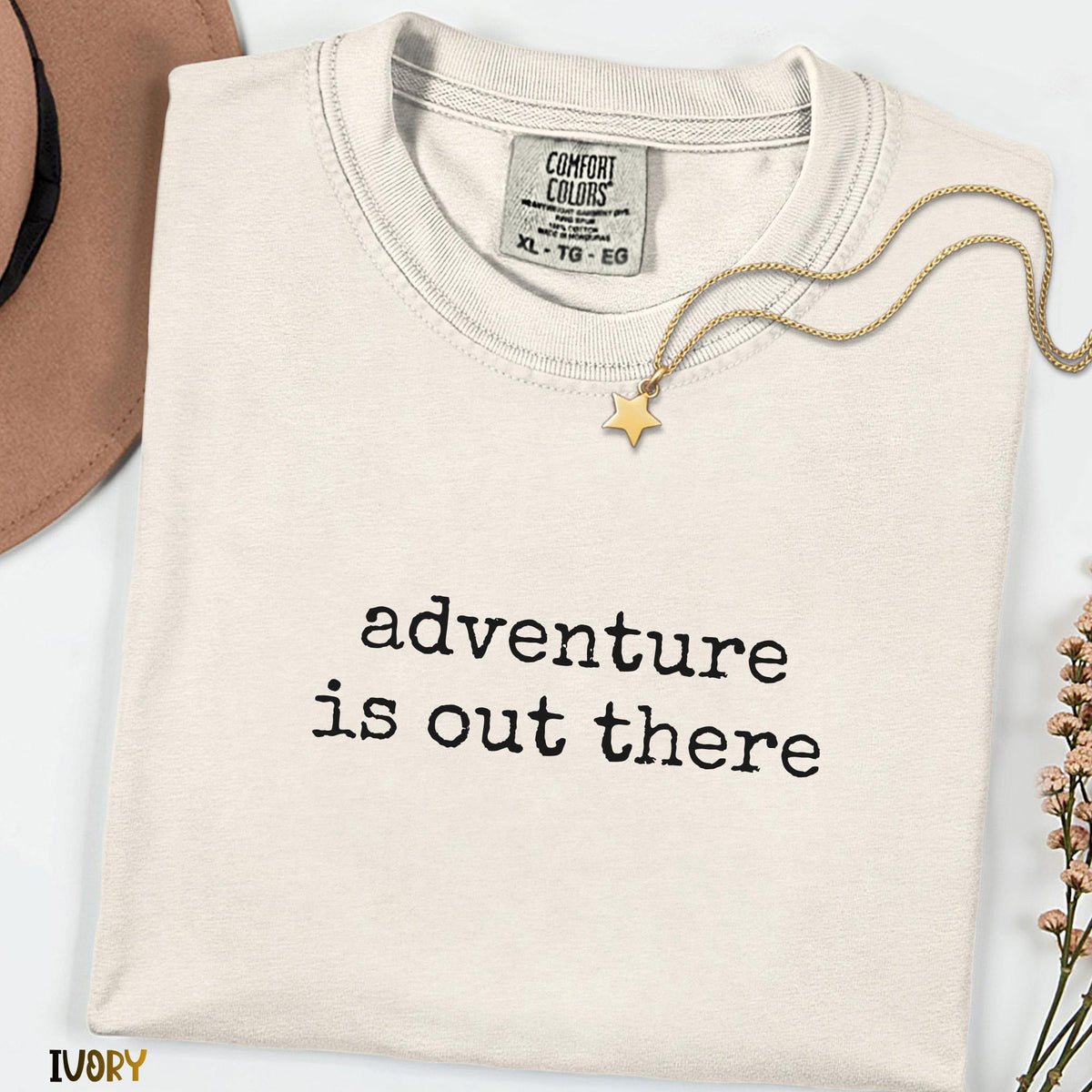 Adventure Is Out There Comfort Colors Shirt, Adventure Quote Tee, Minimalist Travel Quote Shirt, Wanderlust Graphic T-Shirt