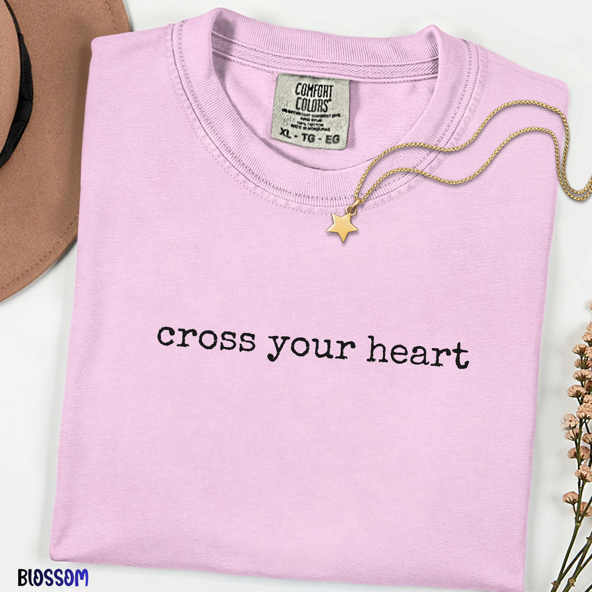 Cross Your Heart Tee, Soft Aesthetic Quote Shirt, Vintage Minimalist T-Shirt, Romantic Saying Graphic Tee,Trendy Comfort Colors Unisex Shirt
