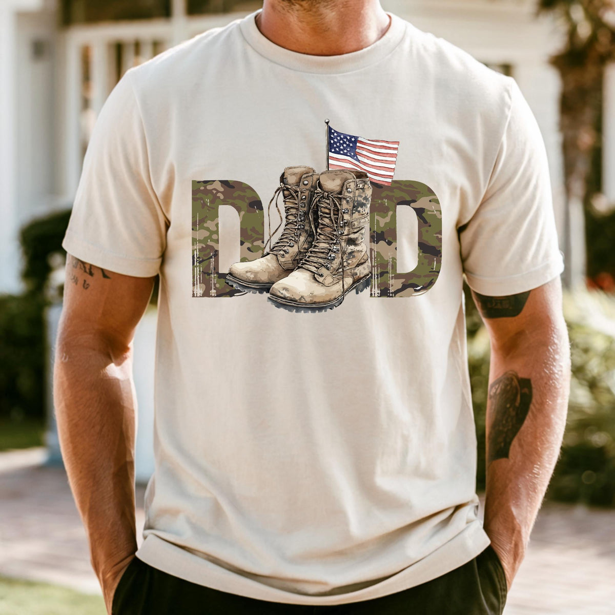 Custom Camo Dad Shirt, Comfort Colors Military Dad Shirt Fathers Day Gift Independence Day Tee
