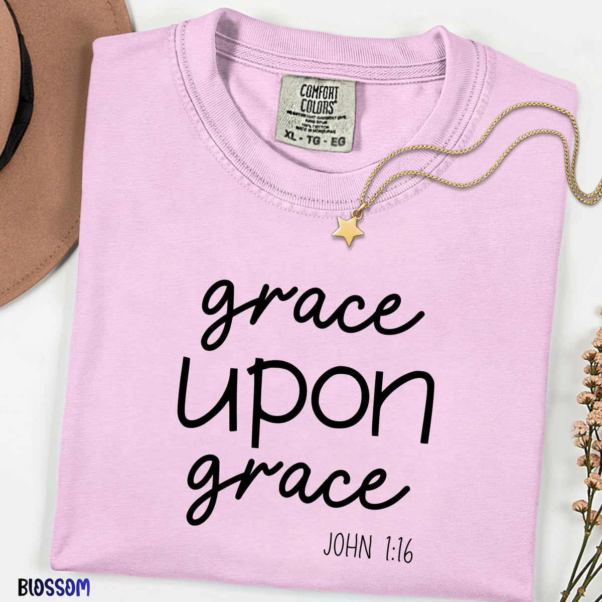 Grace Upon Grace Comfort Colors®  Shirt, John 1:16 Christian Women Tee, Inspirational Faith Shirt, Boho Scripture Church Outfit