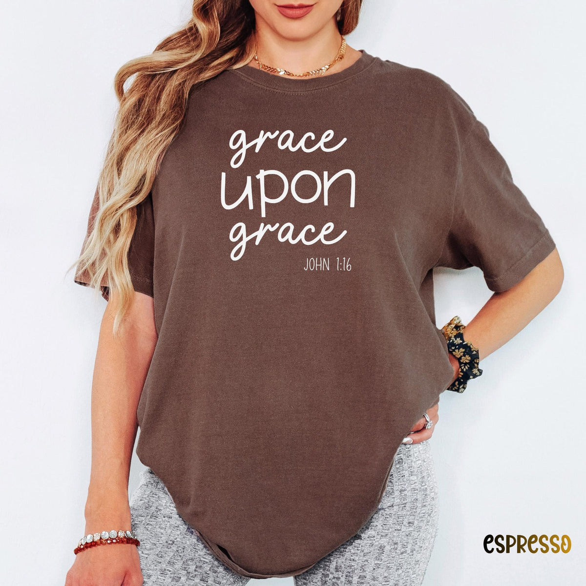 Grace Upon Grace Comfort Colors®  Shirt, John 1:16 Christian Women Tee, Inspirational Faith Shirt, Boho Scripture Church Outfit