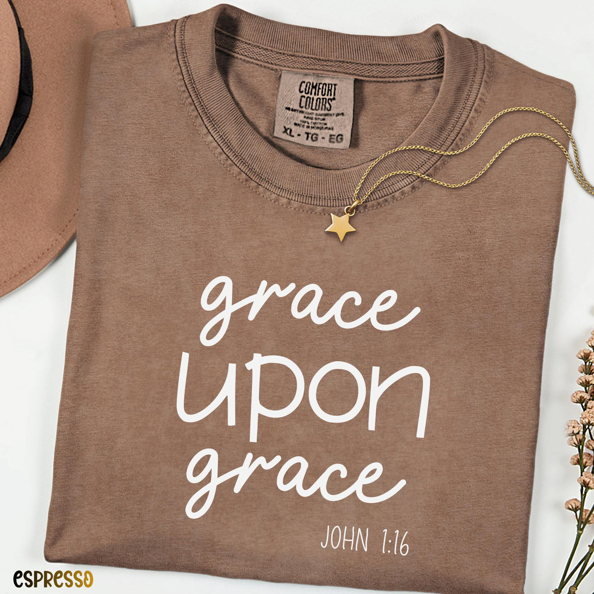 Grace Upon Grace Comfort Colors®  Shirt, John 1:16 Christian Women Tee, Inspirational Faith Shirt, Boho Scripture Church Outfit