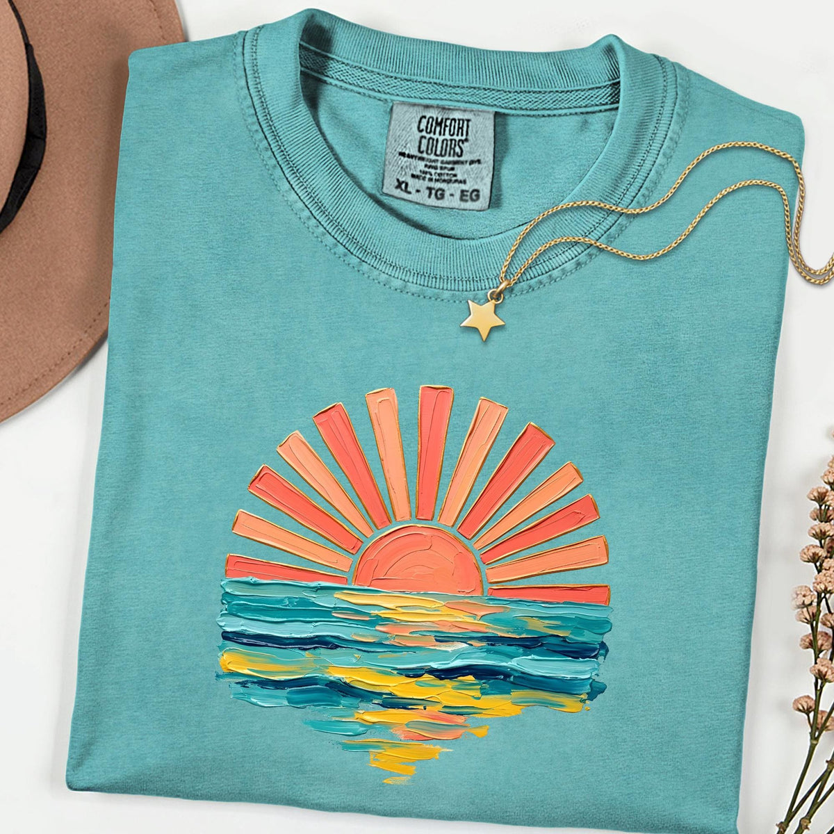 Comfort Colors® Watercolor Sun T-Shirt, Summer Shirt, Gift For Women, Beach Shirt, Summer Women Shirt
