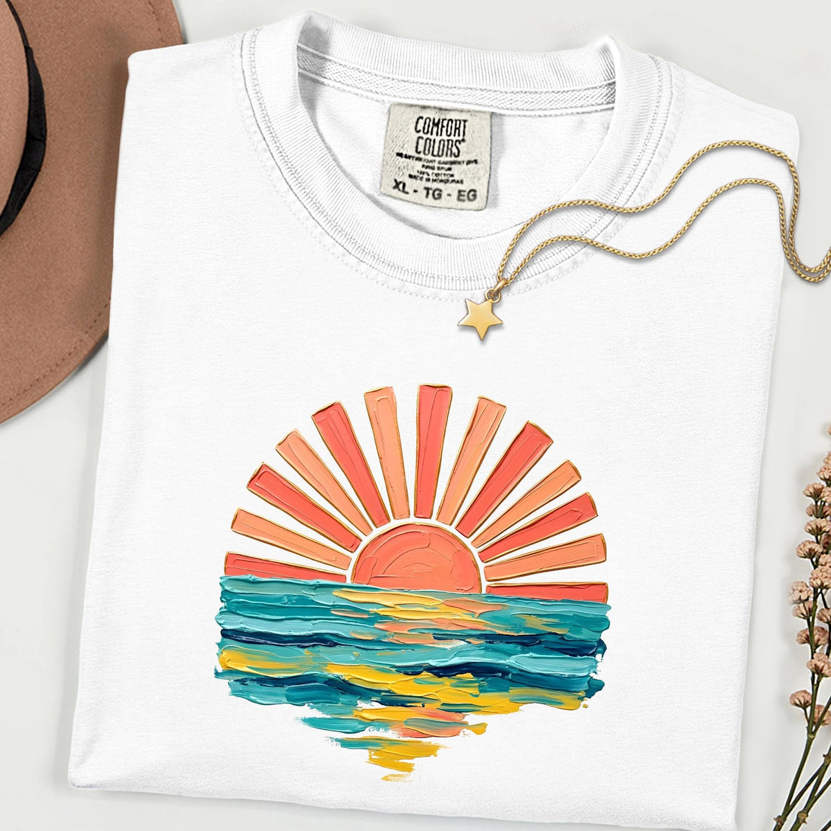 Comfort Colors® Watercolor Sun T-Shirt, Summer Shirt, Gift For Women, Beach Shirt, Summer Women Shirt