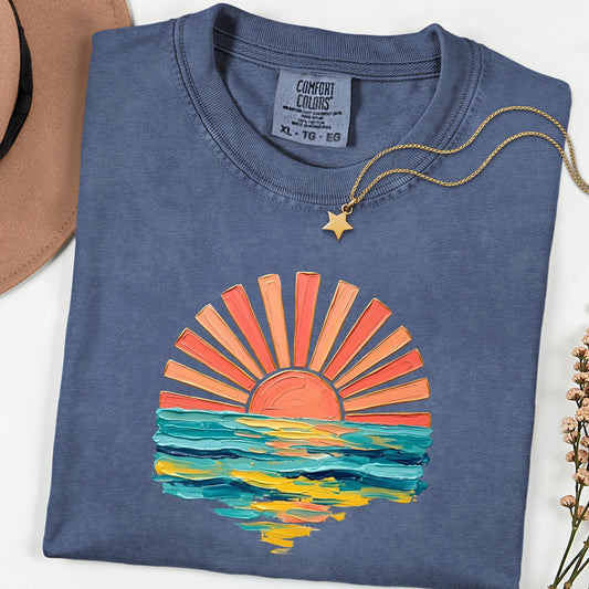 Comfort Colors® Watercolor Sun T-Shirt, Summer Shirt, Gift For Women, Beach Shirt, Summer Women Shirt